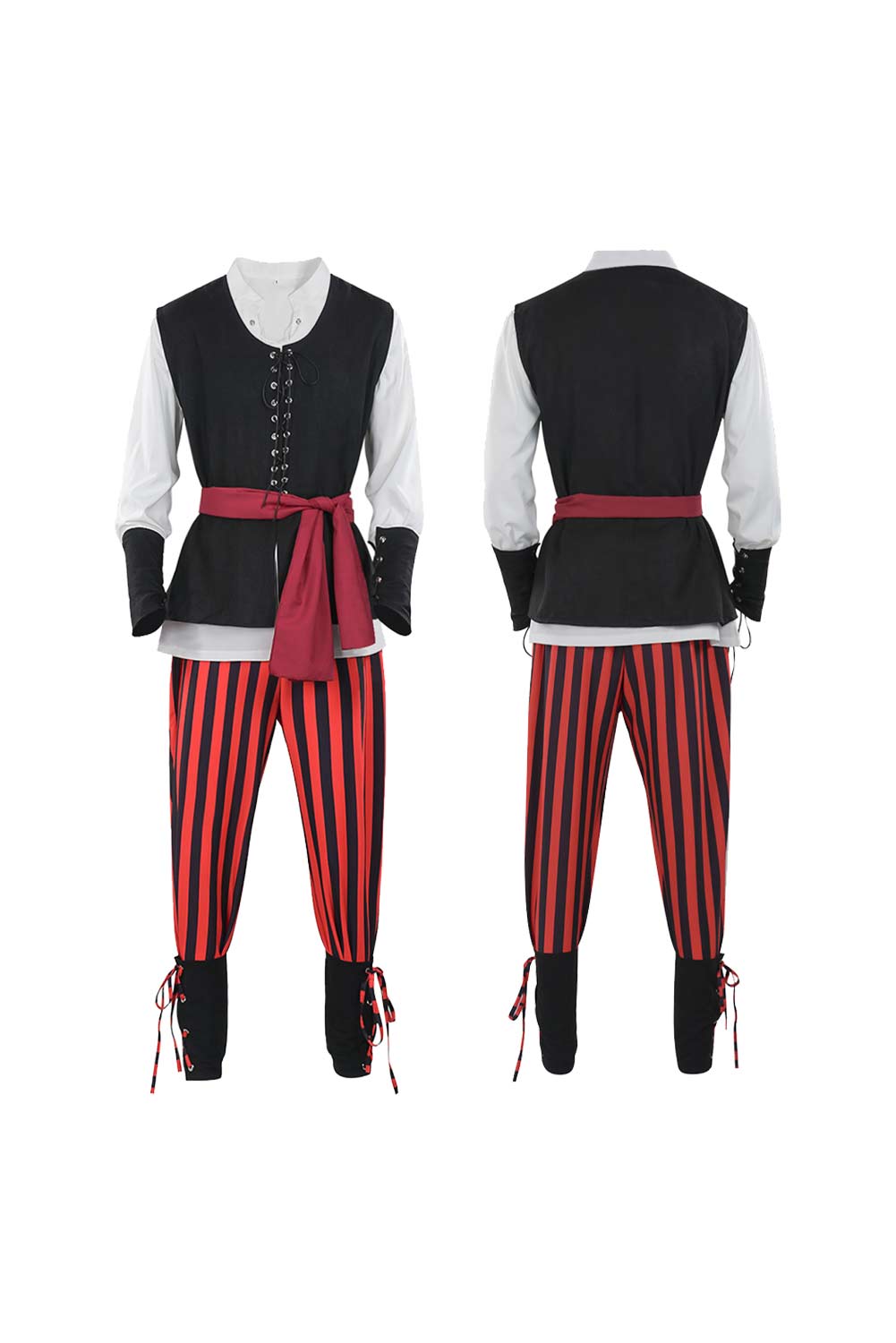Pirate Red Striped Full Set Medieval Renaissance Halloween Carnival Outfits