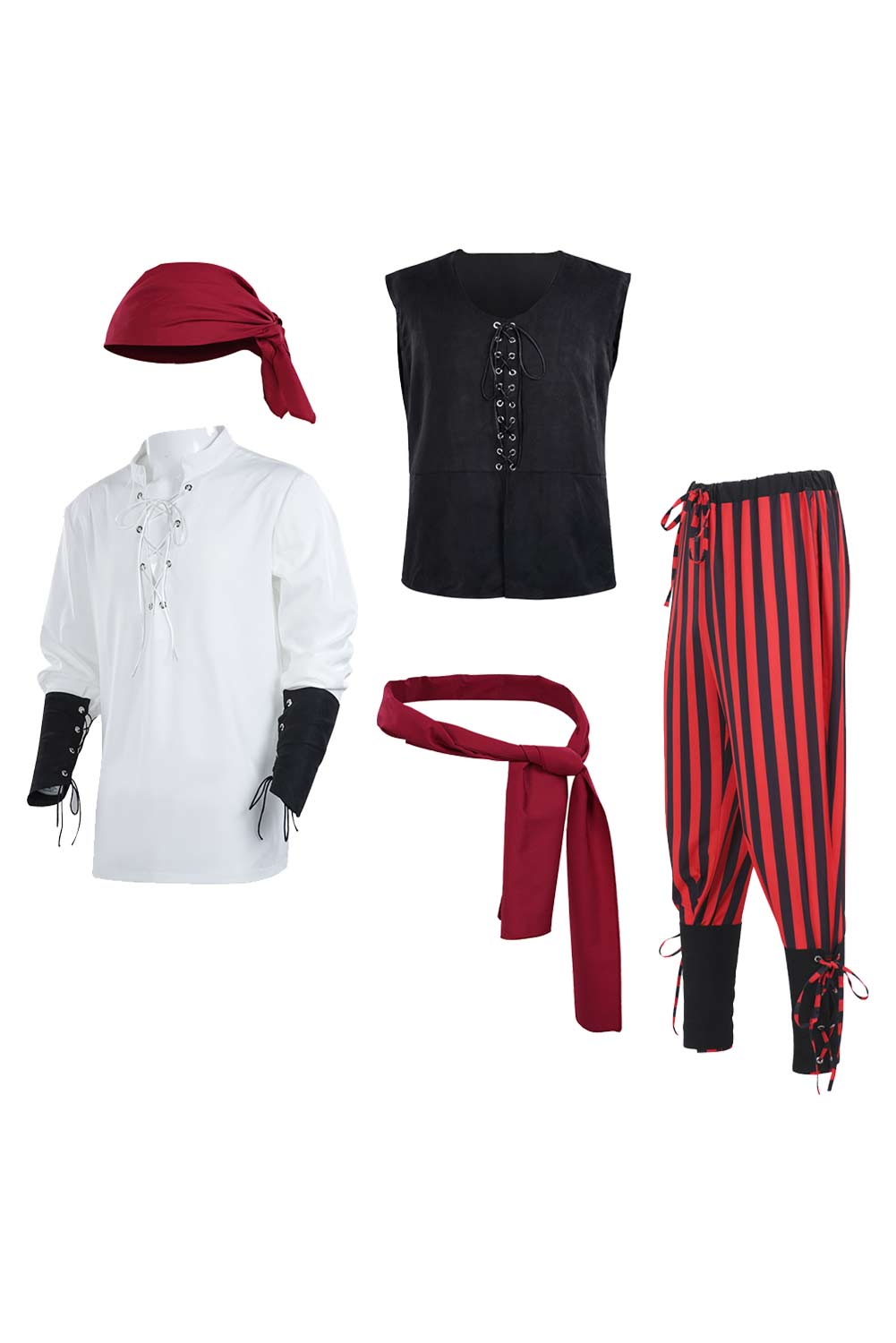 Pirate Red Striped Full Set Medieval Renaissance Halloween Carnival Outfits