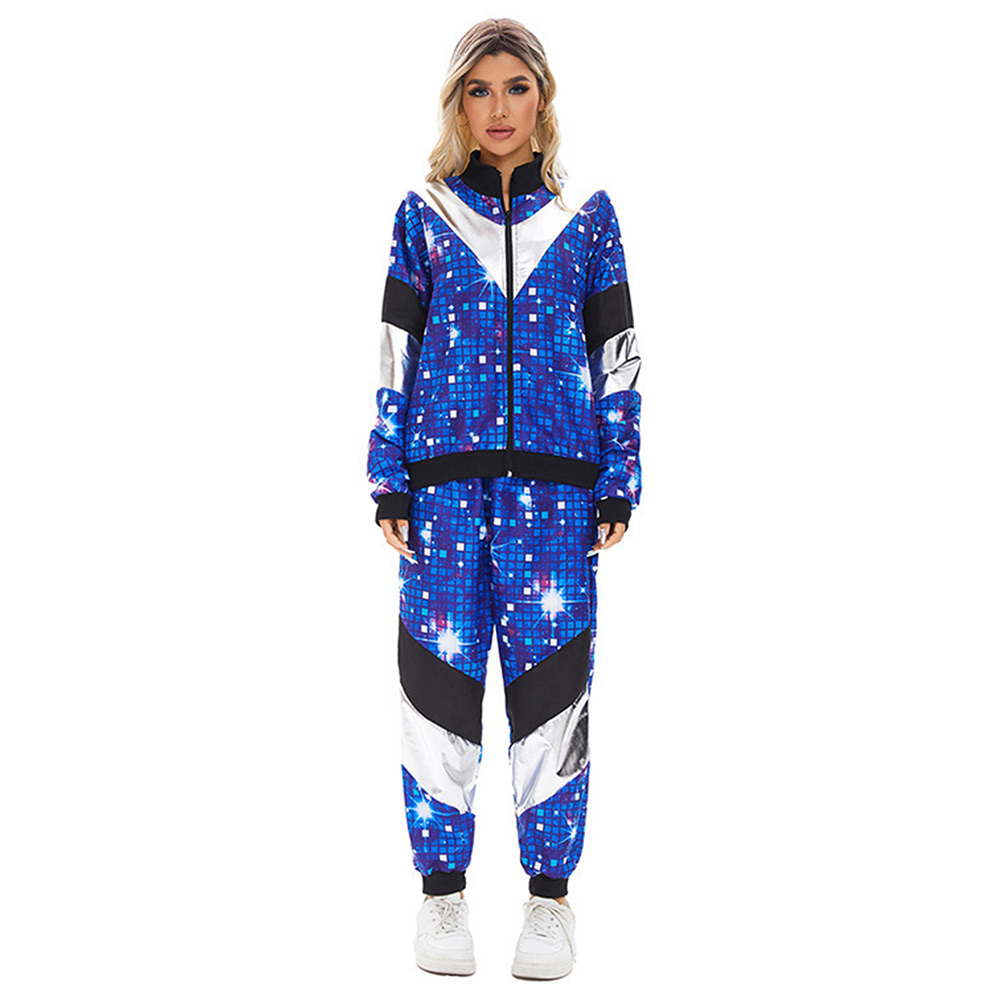 Retro 80s Women Hip-Hop Starry Nights Tracksuit Outfits Halloween Carnival Suit