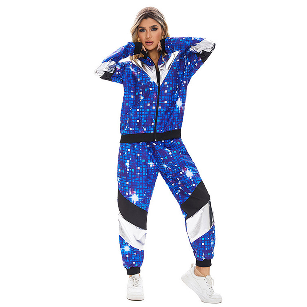 Retro 80s Women Hip-Hop Starry Nights Tracksuit Outfits Halloween Carnival Suit