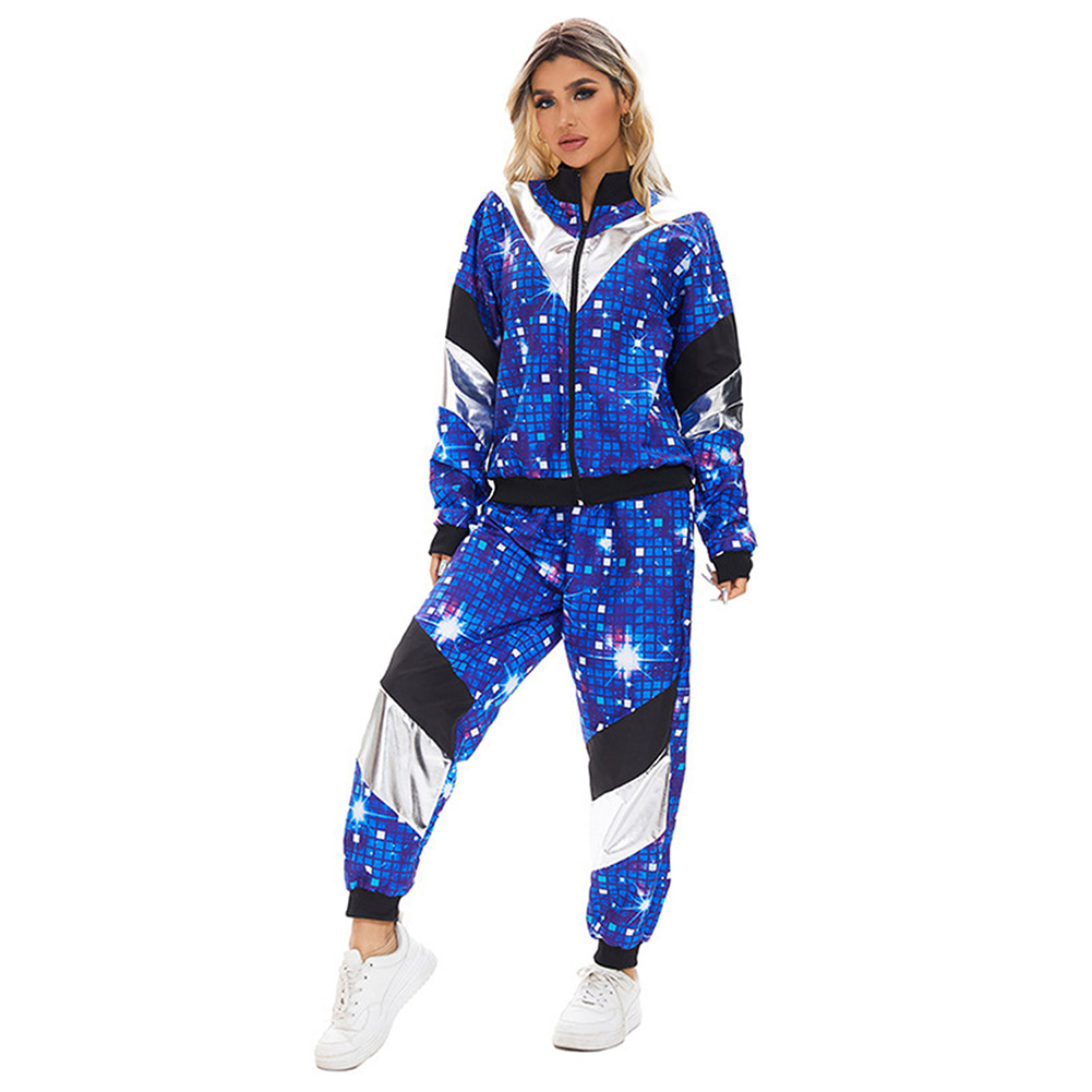 Retro 80s Women Hip-Hop Starry Nights Tracksuit Outfits Halloween Carnival Suit