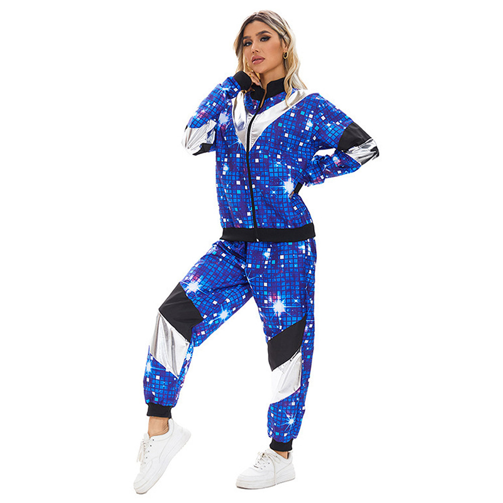 Retro 80s Women Hip-Hop Starry Nights Tracksuit Outfits Halloween Carnival Suit