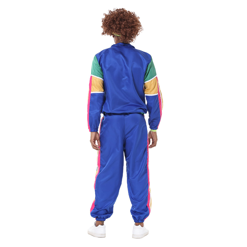 Retro Hip-Hop Disco Men Blue Sportswear Outfits Halloween Carnival Suit