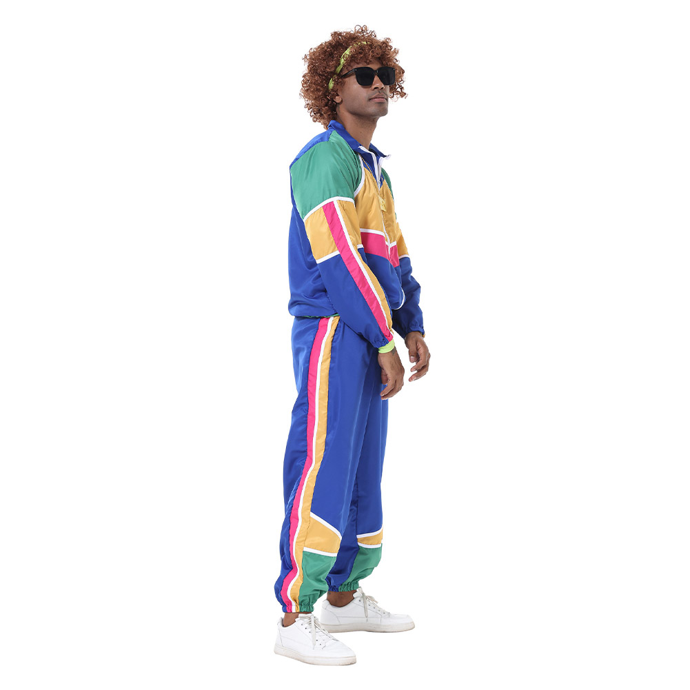 Retro Hip-Hop Disco Men Blue Sportswear Outfits Halloween Carnival Suit