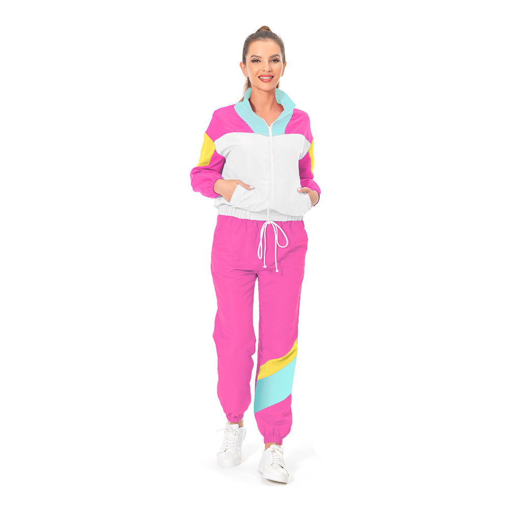 Retro Hip-Hop Women Pink Sportswear Outfits Halloween Carnival Suit