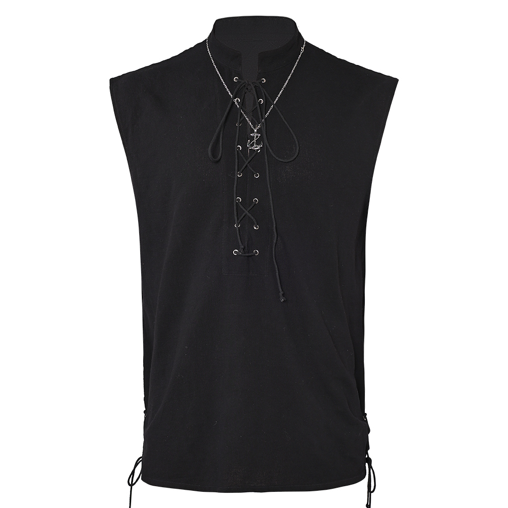 Retro Medieval Men' Sleeveless Black Priate Shirt Outfits Halloween Party Suit