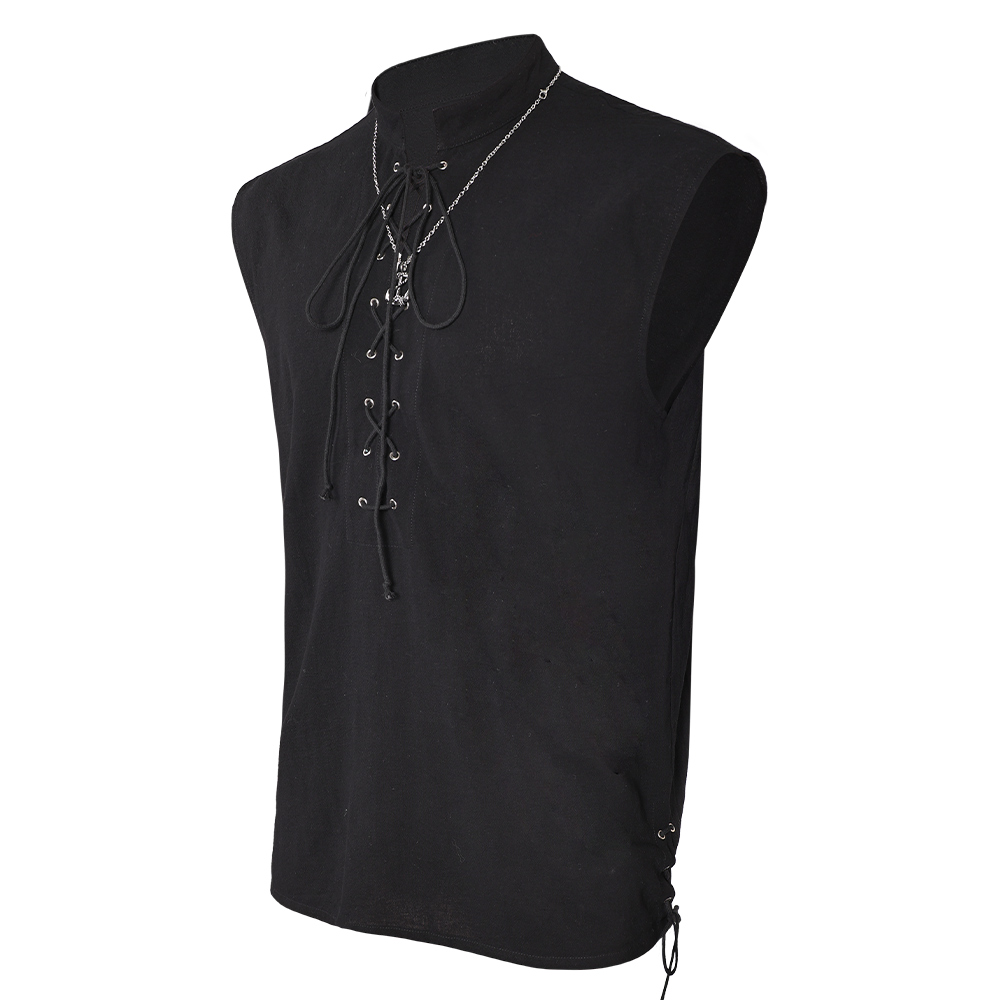 Retro Medieval Men' Sleeveless Black Priate Shirt Outfits Halloween Party Suit