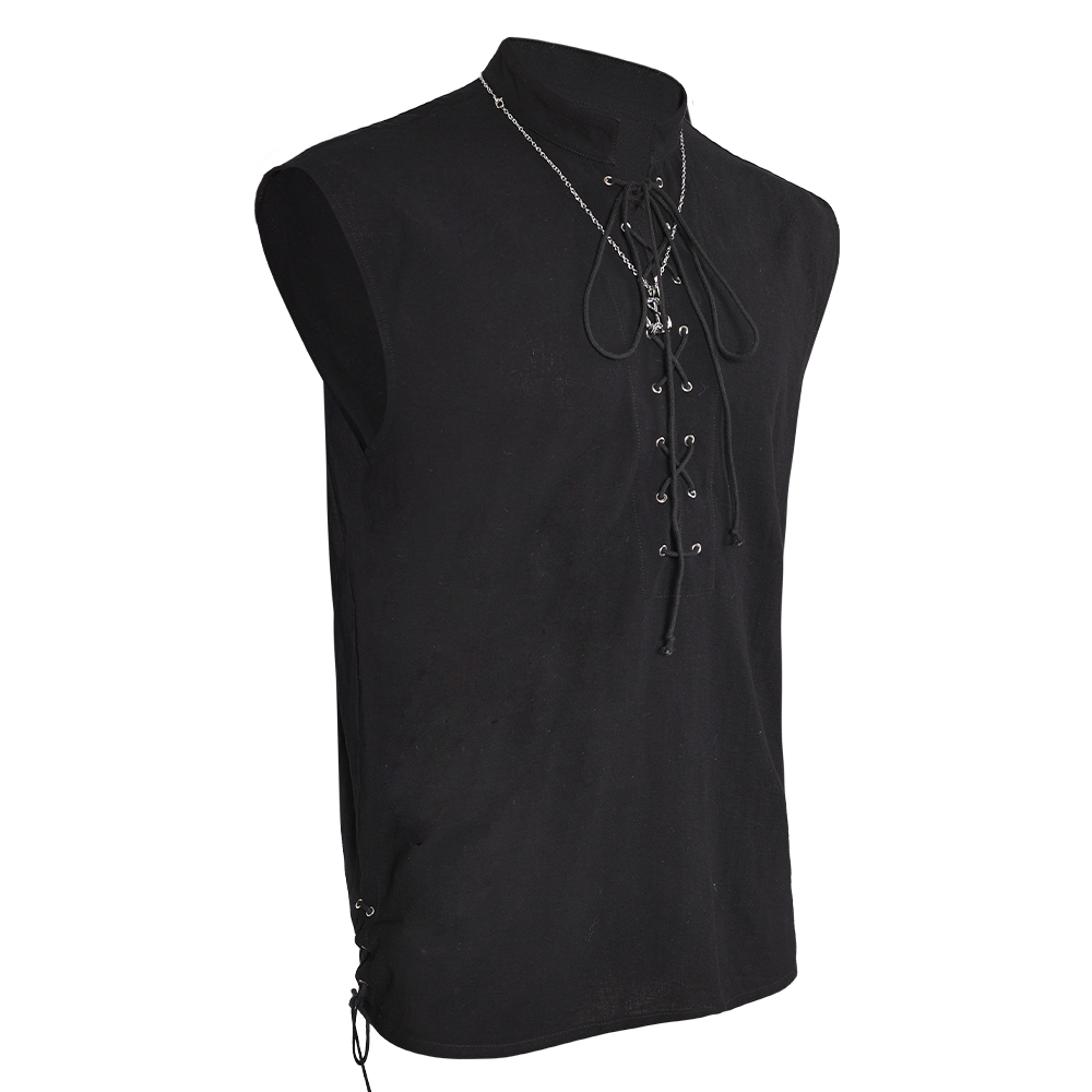 Retro Medieval Men' Sleeveless Black Priate Shirt Outfits Halloween Party Suit