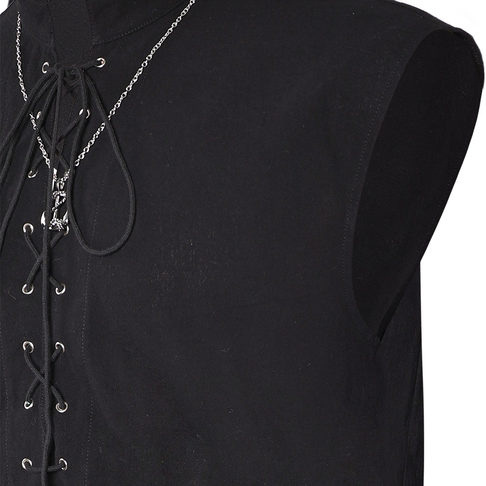 Retro Medieval Men' Sleeveless Black Priate Shirt Outfits Halloween Party Suit
