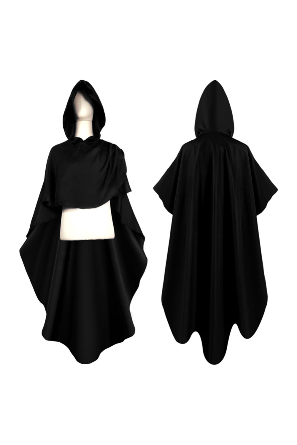 Retro Medieval Mid-Length Solid Hooded Cloak Cape Outfits Halloween Party Suit