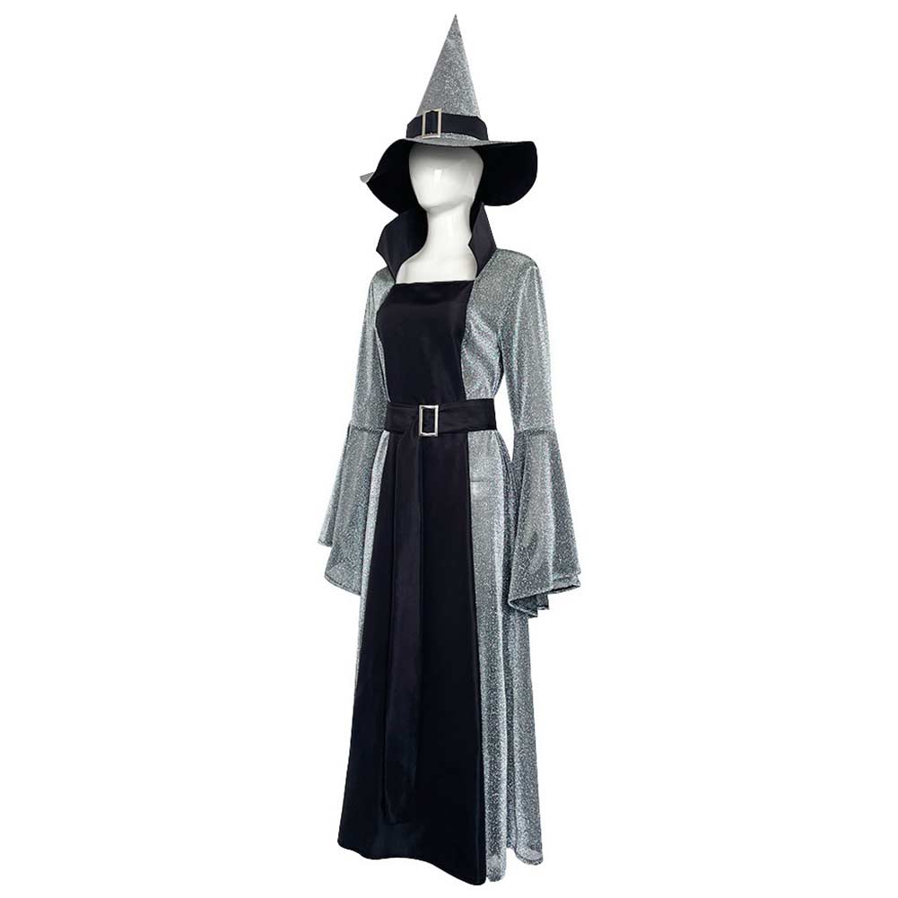 Retro Medieval Witches Flared Sleeve Long Dress Outfits Halloween Party Suit