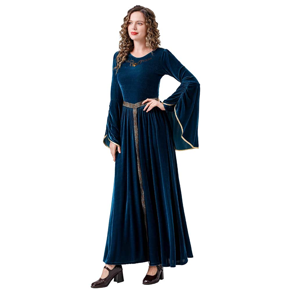 Retro Medieval Women Flare Sleeved Dress Outfits Halloween Carnival Suit