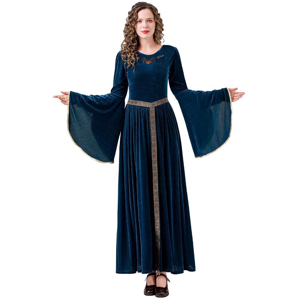 Retro Medieval Women Flare Sleeved Dress Outfits Halloween Carnival Suit