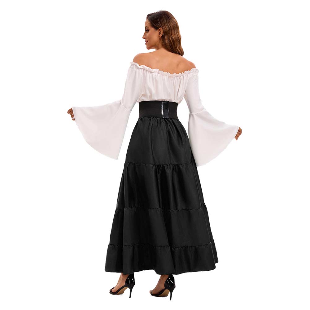 Retro Medieval Women Flared Sleeve Corset Dress Outfits Halloween Carnival Suit