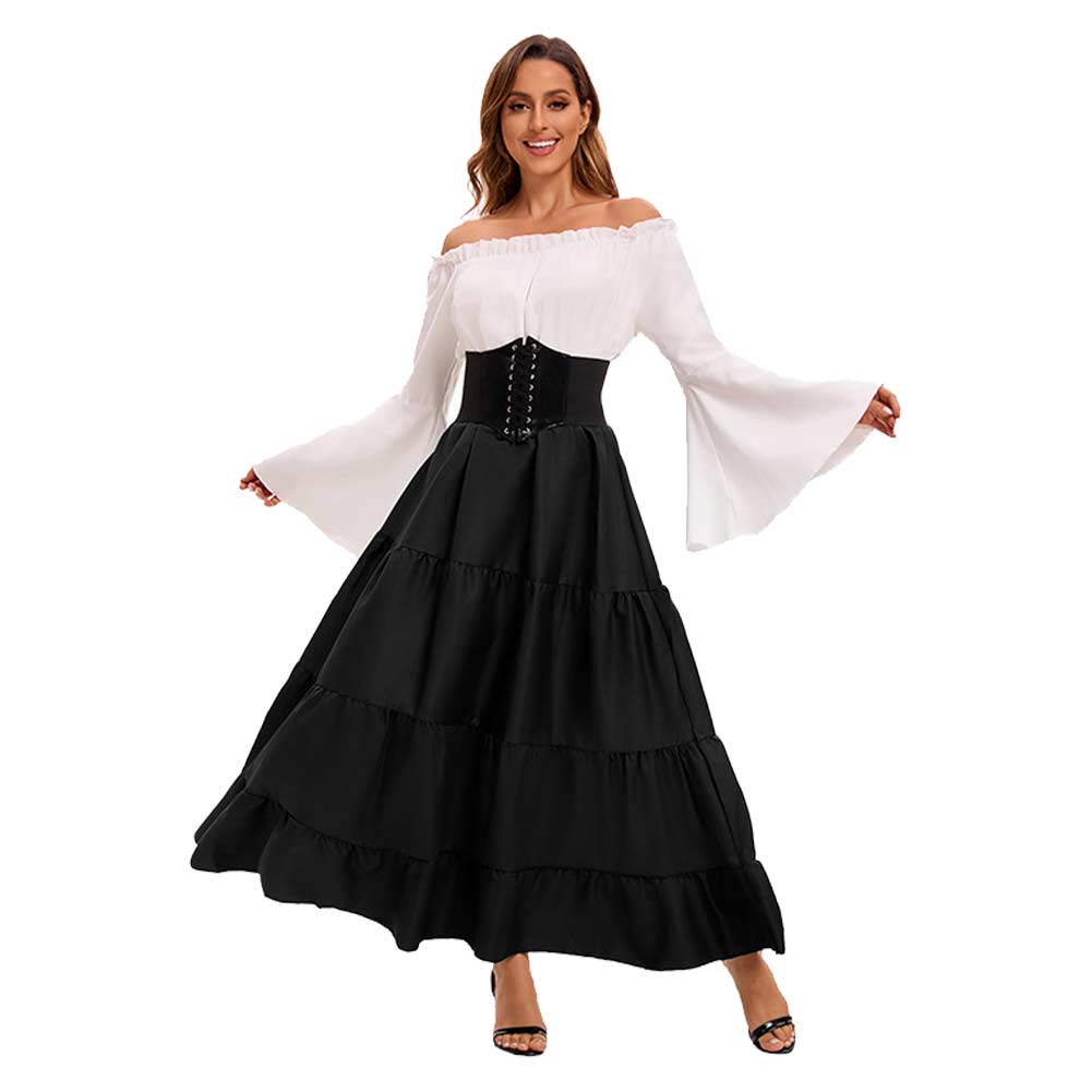 Retro Medieval Women Flared Sleeve Corset Dress Outfits Halloween Carnival Suit