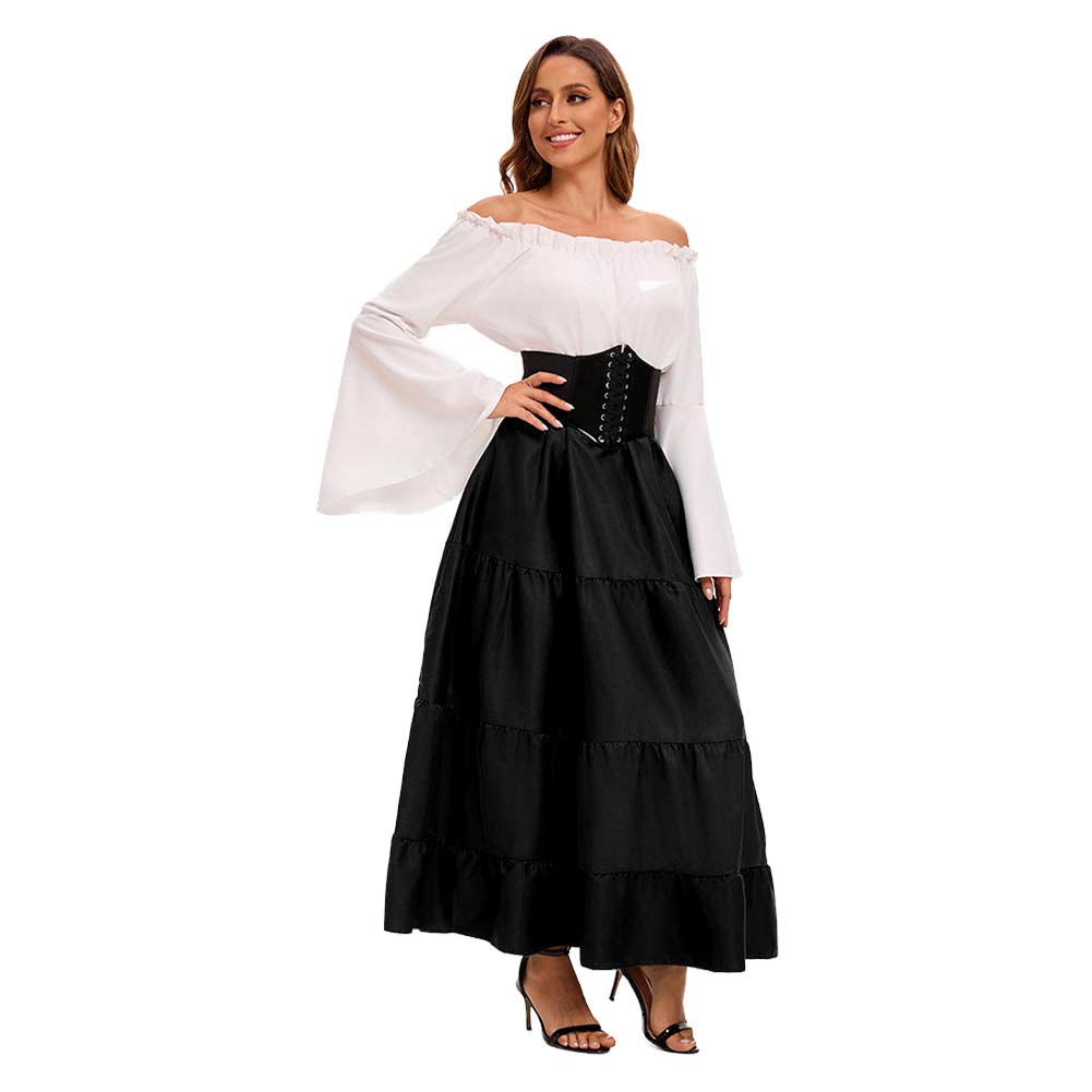 Retro Medieval Women Flared Sleeve Corset Dress Outfits Halloween Carnival Suit