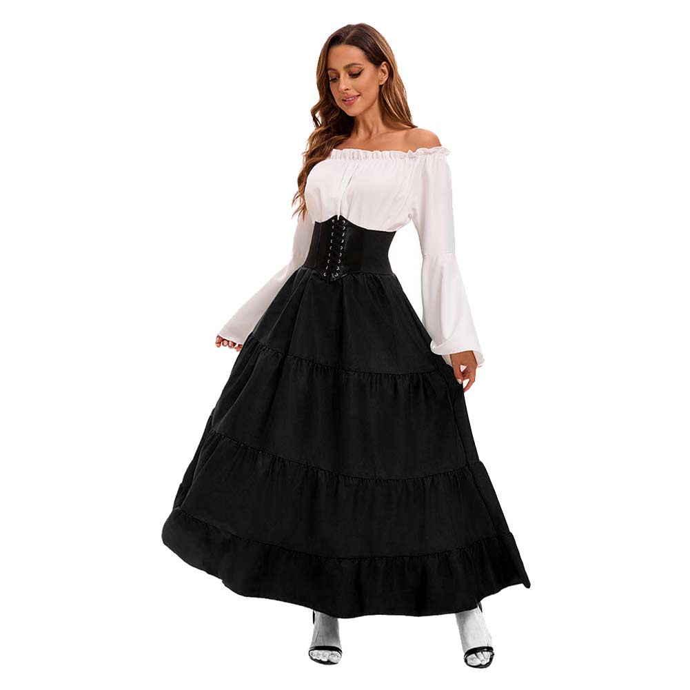 Retro Medieval Women Flared Sleeve Corset Dress Outfits Halloween Carnival Suit