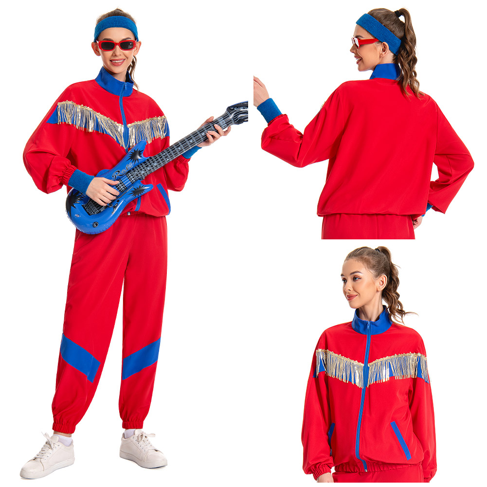 Retro Sequin Red Sportswear 6 Piece Set Outfits Halloween Carnival Suit