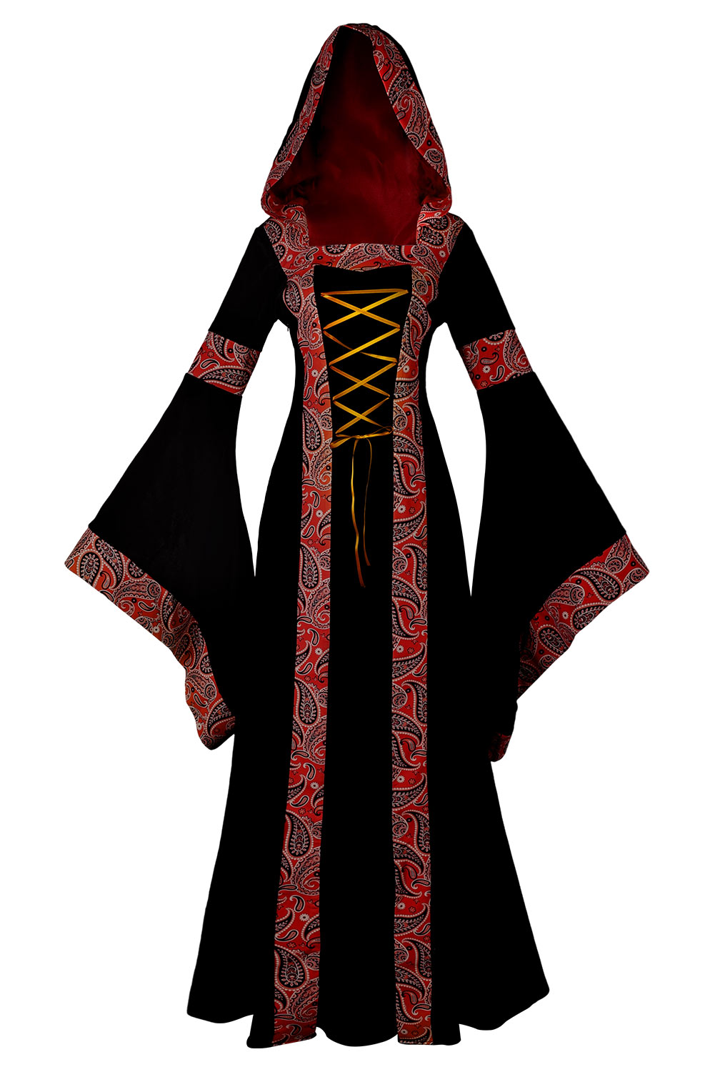 Women Cashew Floral Printed Hooded Dress Renaissance Outfits Halloween Carnival Suit