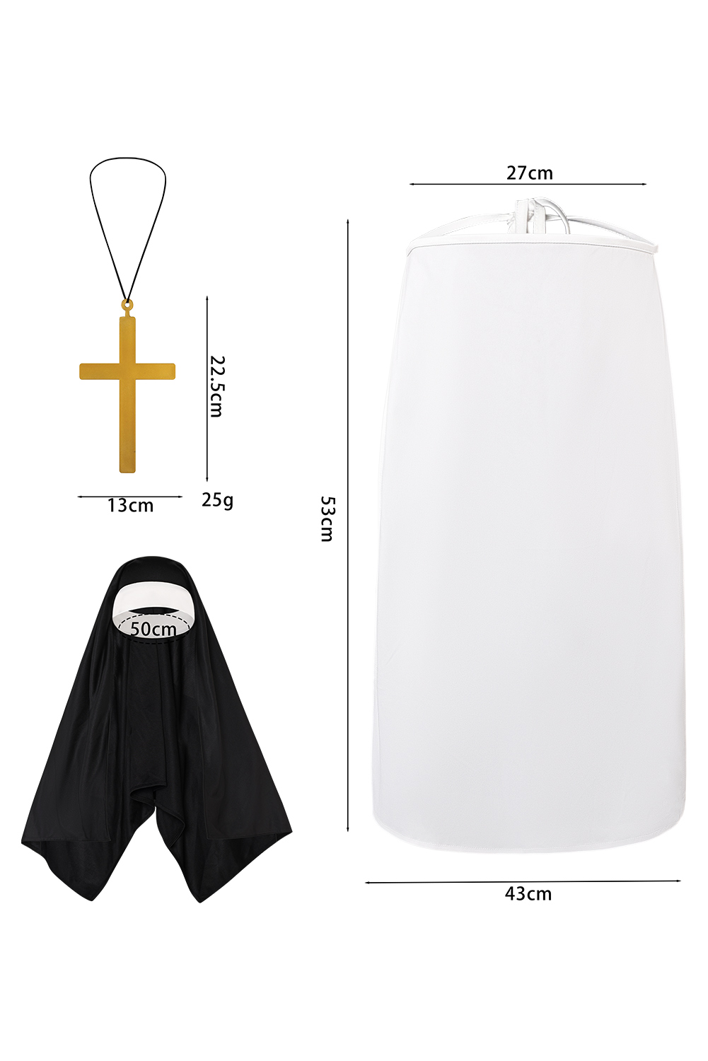 Women Nun Cosplay Medieval Robe 4 Pieces Set Halloween Church Suit