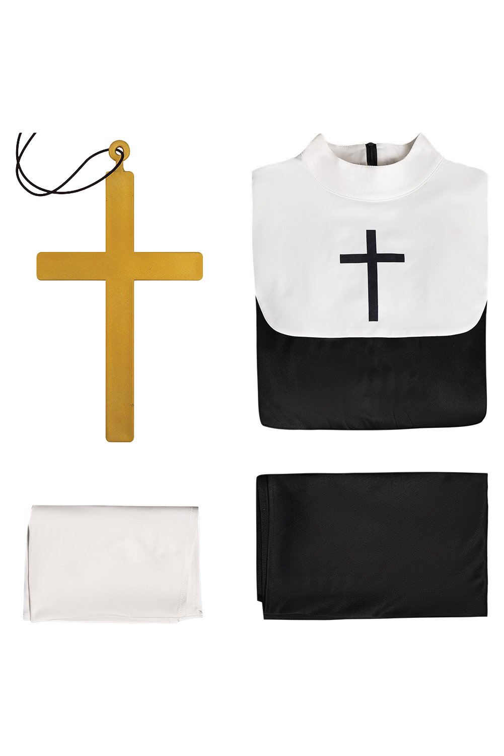 Women Nun Cosplay Medieval Robe 4 Pieces Set Halloween Church Suit
