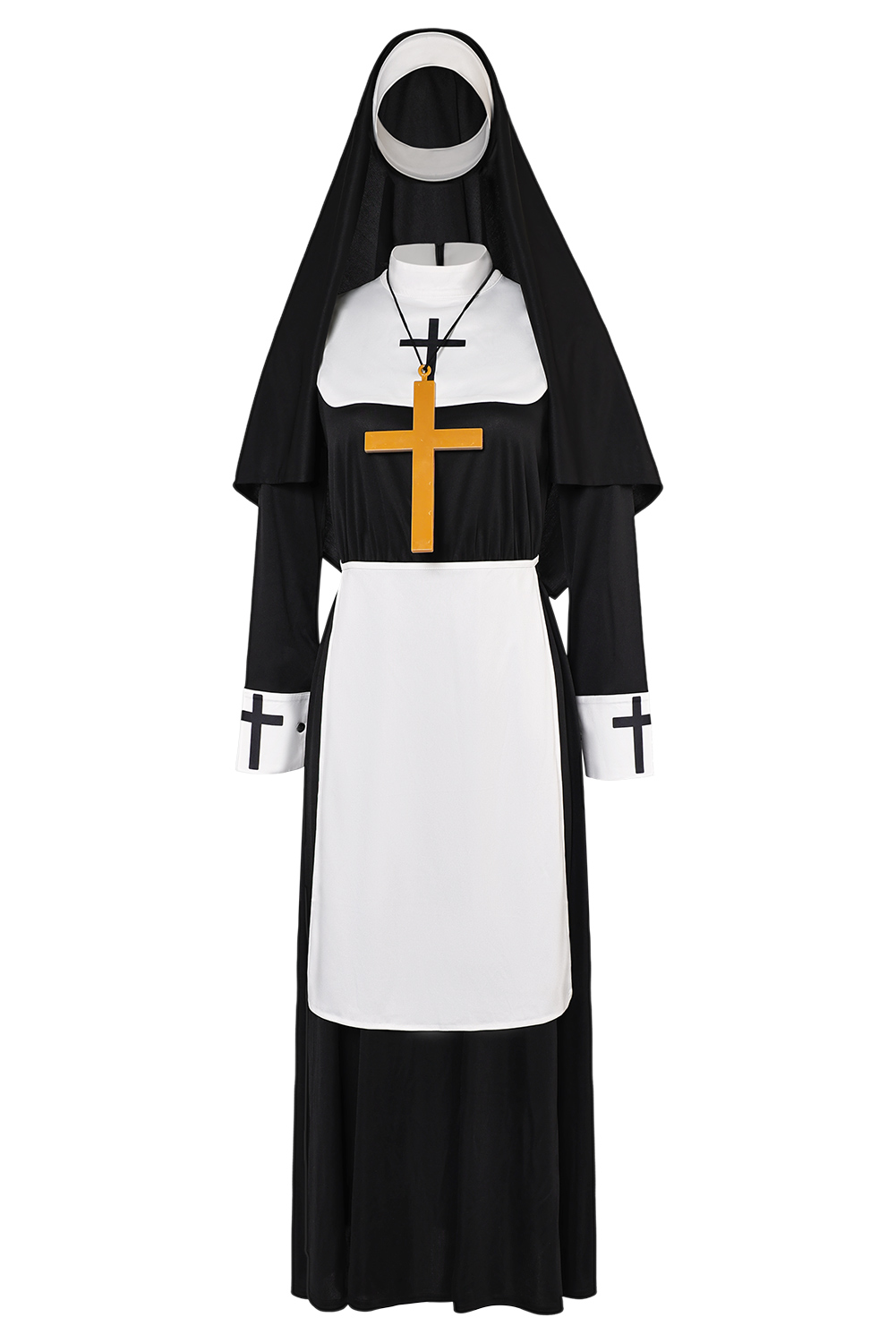 Women Nun Cosplay Medieval Robe 4 Pieces Set Halloween Church Suit