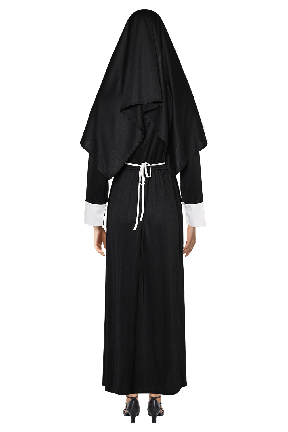 Women Nun Cosplay Medieval Robe 4 Pieces Set Halloween Church Suit
