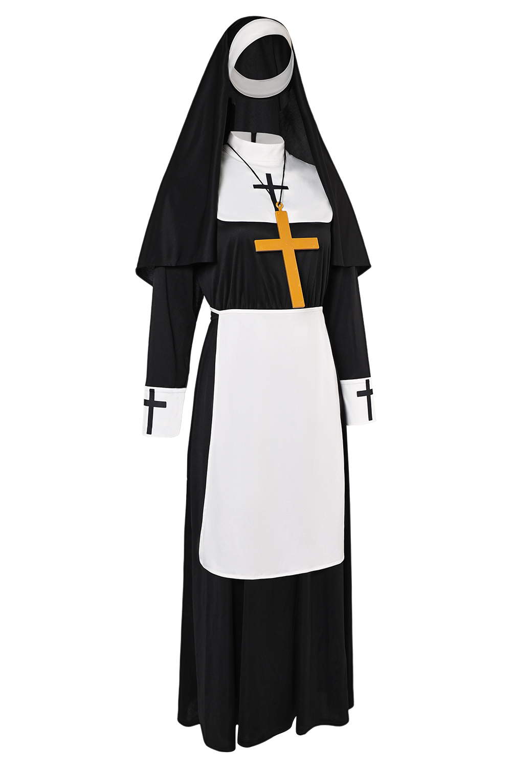 Women Nun Cosplay Medieval Robe 4 Pieces Set Halloween Church Suit