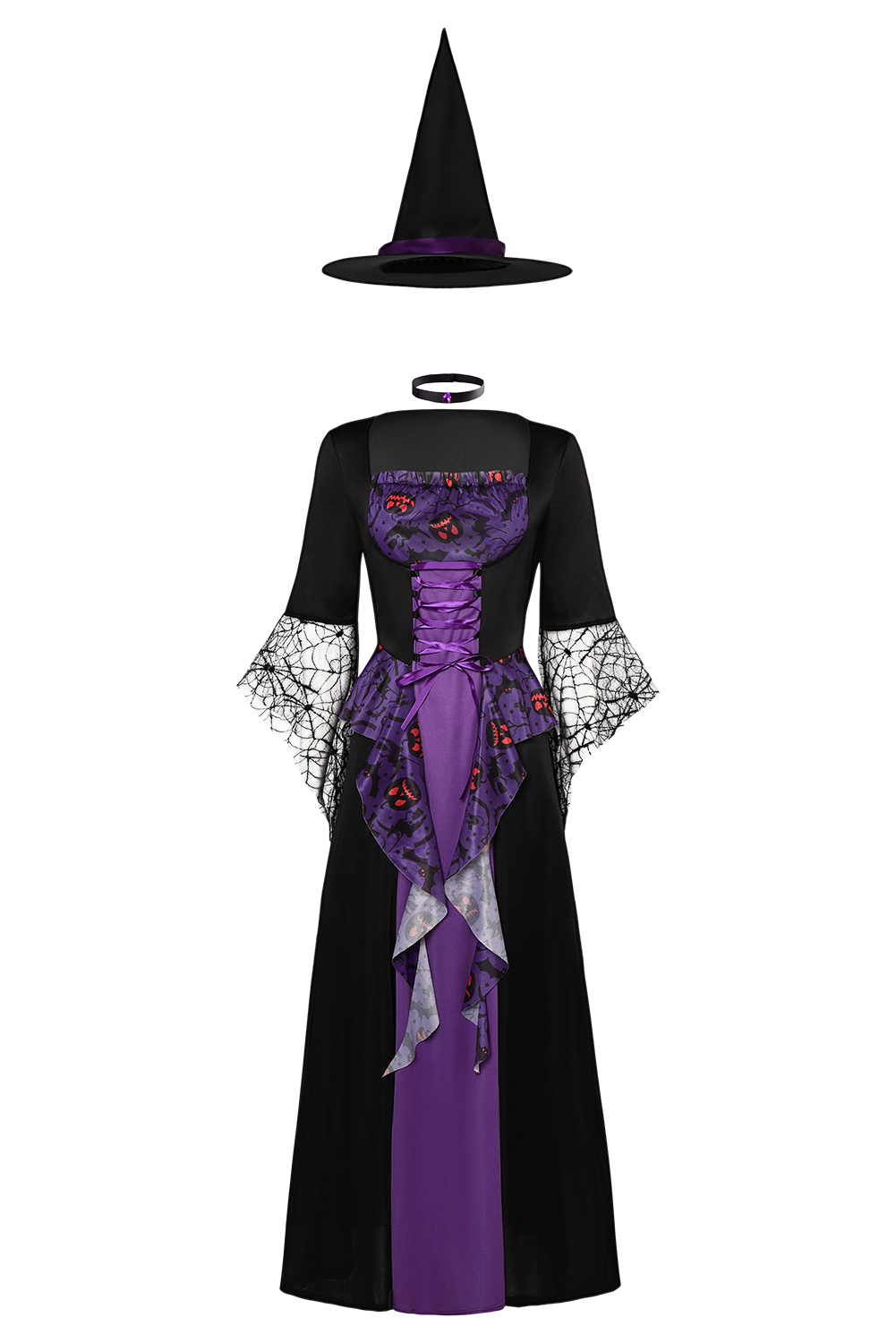Women Purple Witch Medieval Dress 3 Pieces Set Outfits Halloween Carnival Suit