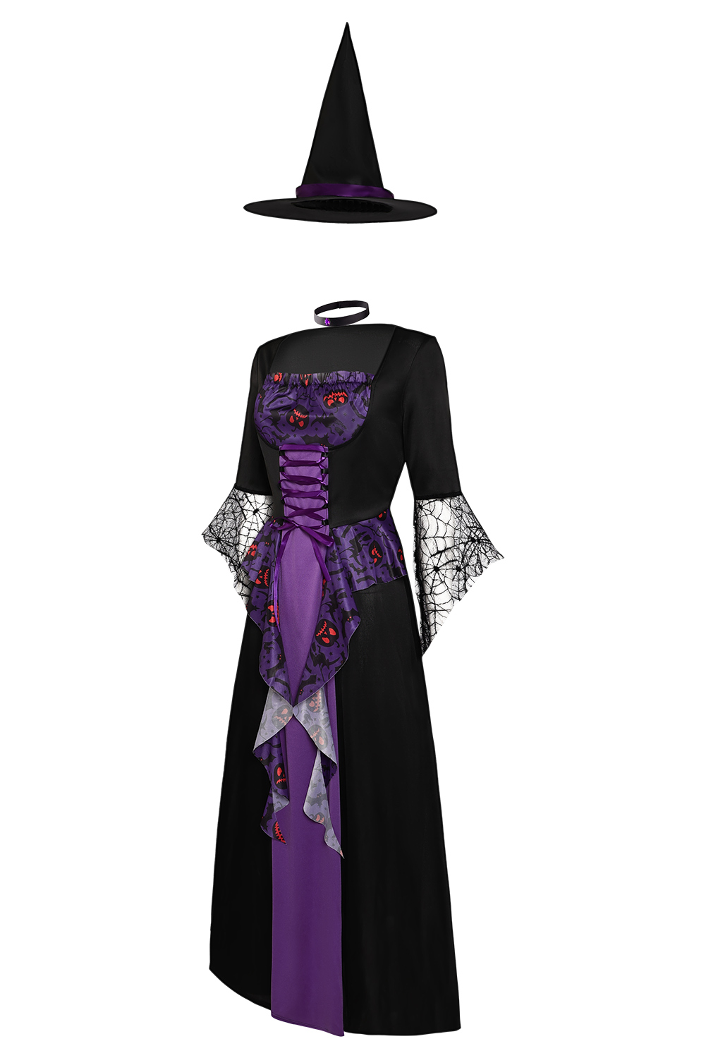 Women Purple Witch Medieval Dress 3 Pieces Set Outfits Halloween Carnival Suit