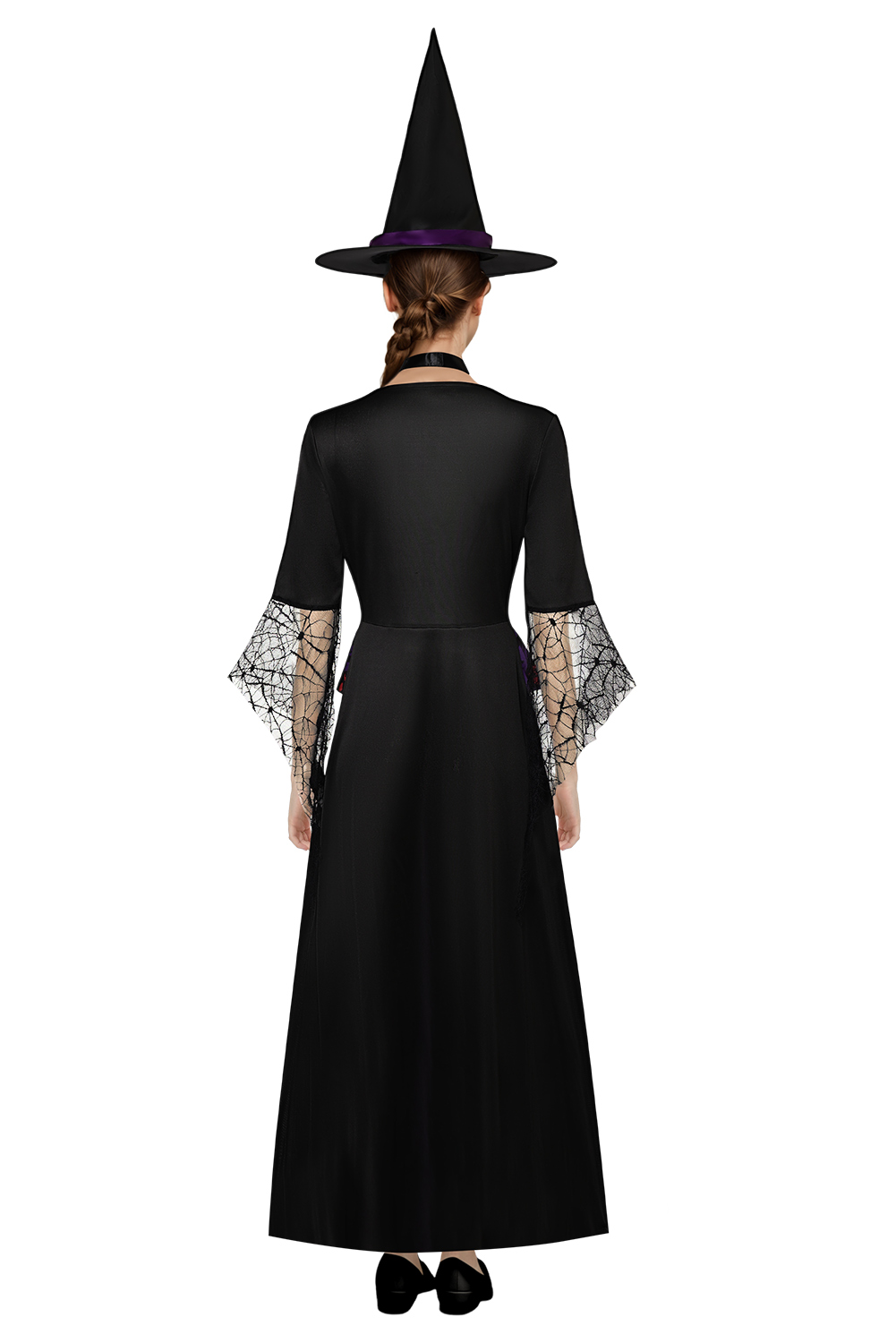 Women Purple Witch Medieval Dress 3 Pieces Set Outfits Halloween Carnival Suit