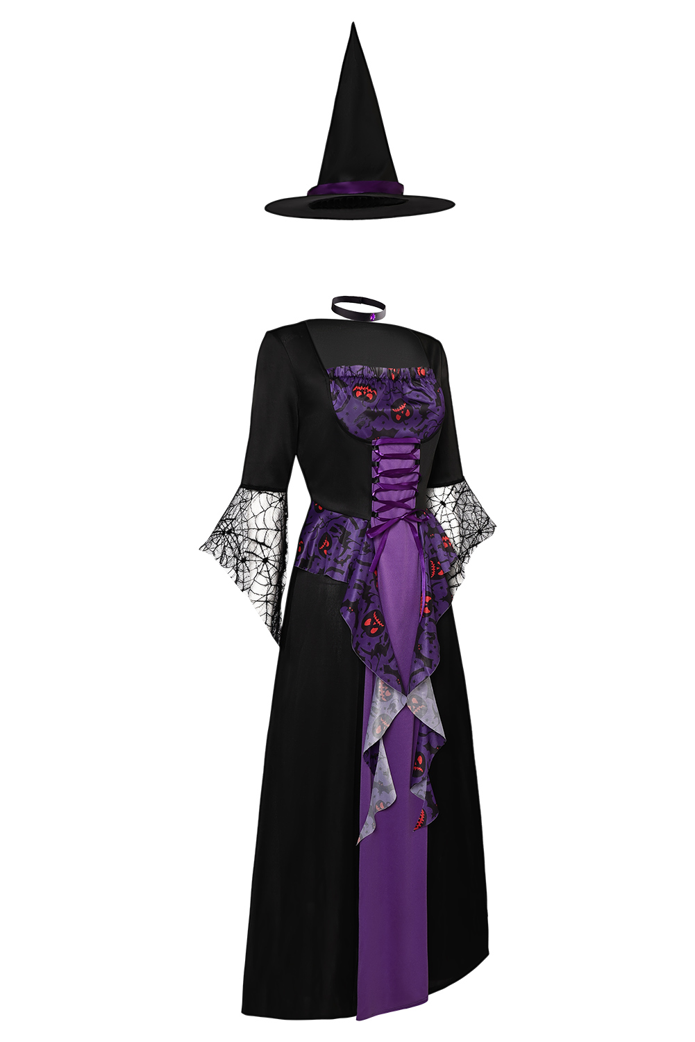 Women Purple Witch Medieval Dress 3 Pieces Set Outfits Halloween Carnival Suit