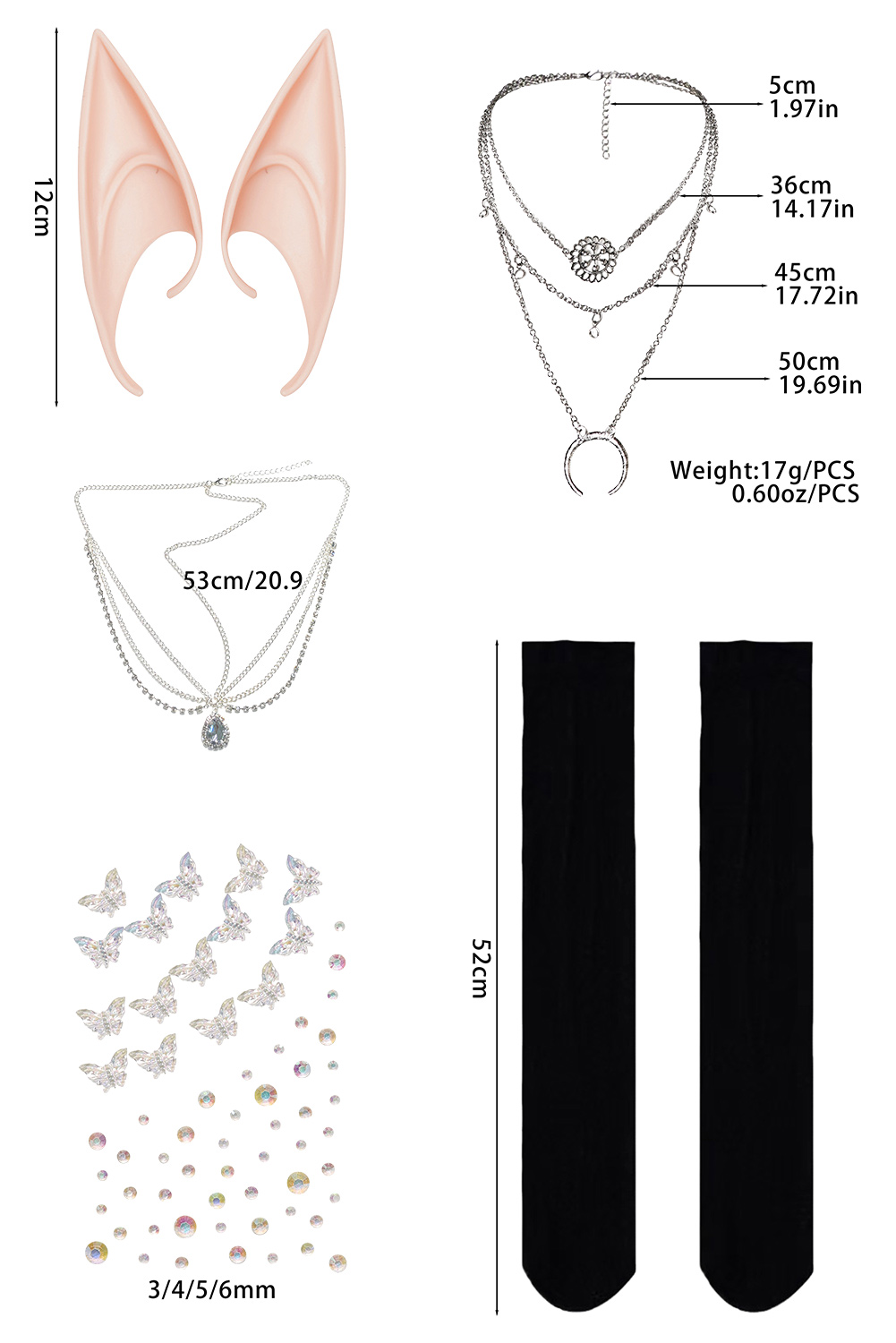 Women Renaissance Purple Gradient Elf Dress 7 Pieces Set Outfits Halloween Retro Suit