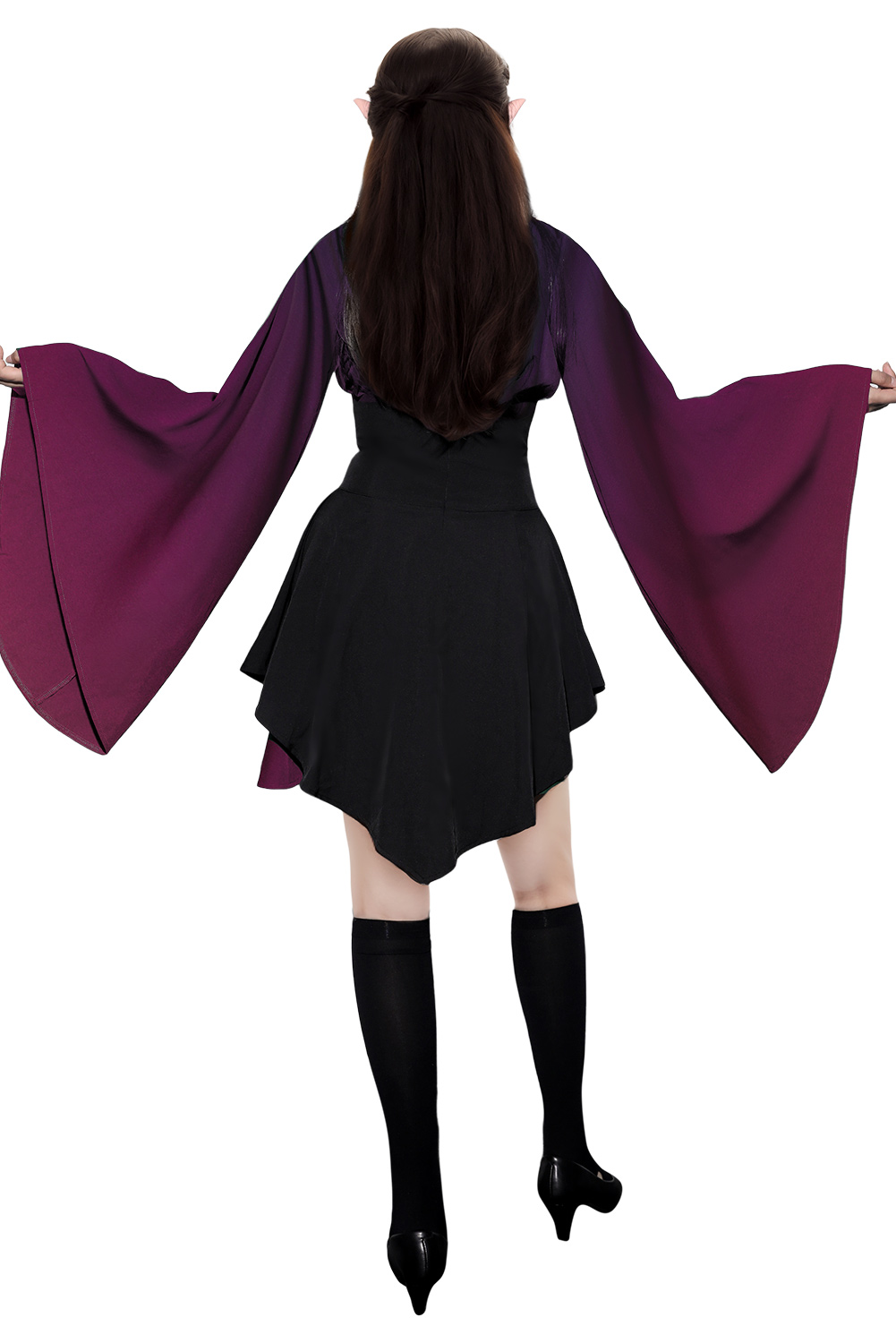 Women Renaissance Purple Gradient Elf Dress 7 Pieces Set Outfits Halloween Retro Suit