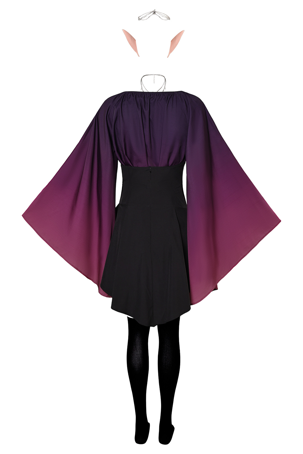 Women Renaissance Purple Gradient Elf Dress 7 Pieces Set Outfits Halloween Retro Suit