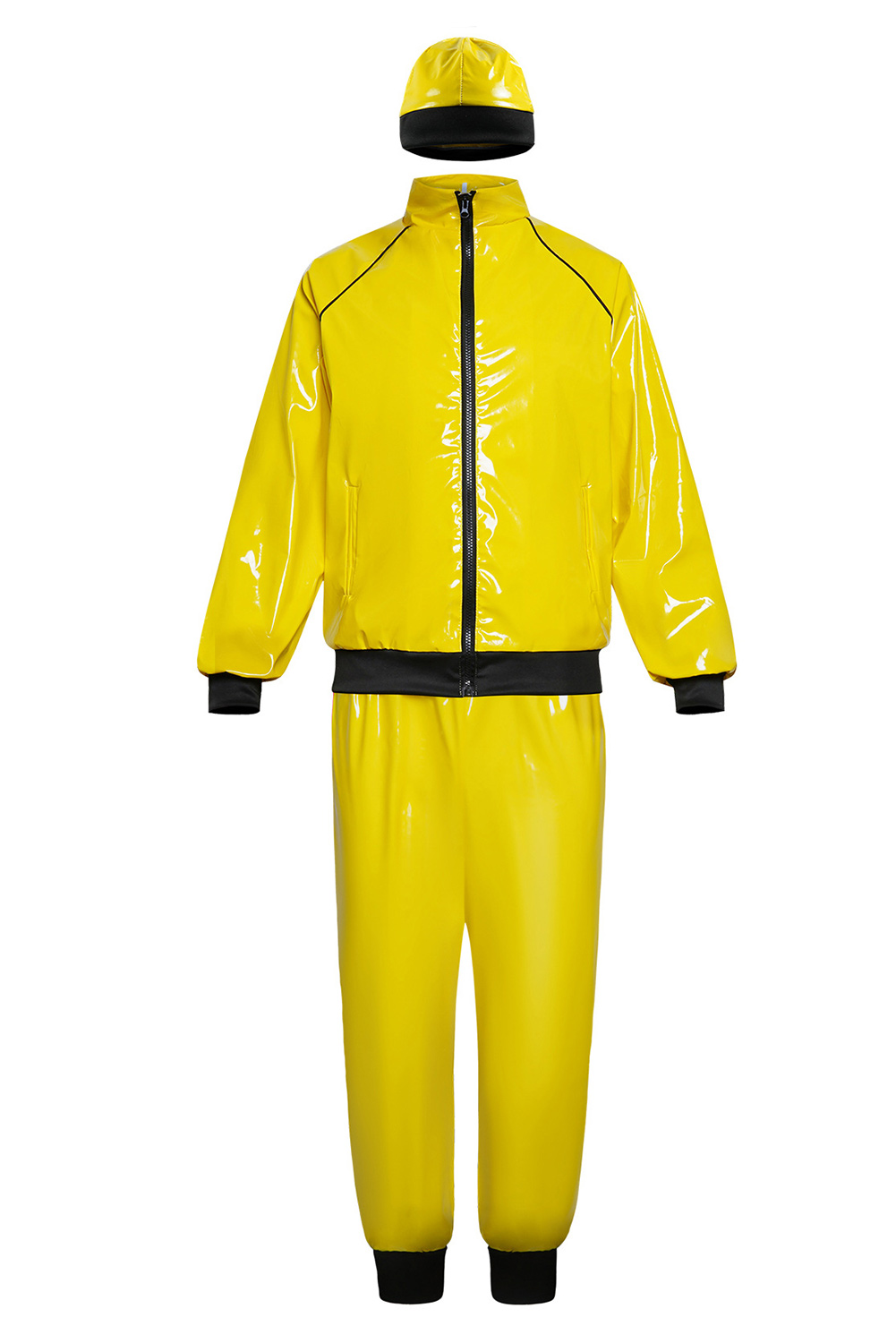 Yellow Patent Leather Outfits Retro 80S Disco Halloween Party Suit