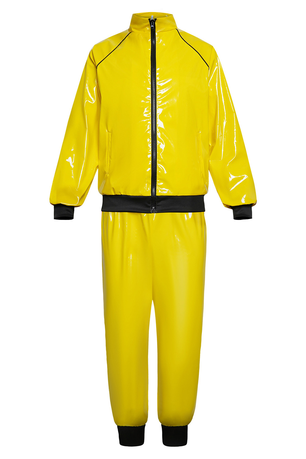 Yellow Patent Leather Outfits Retro 80S Disco Halloween Party Suit