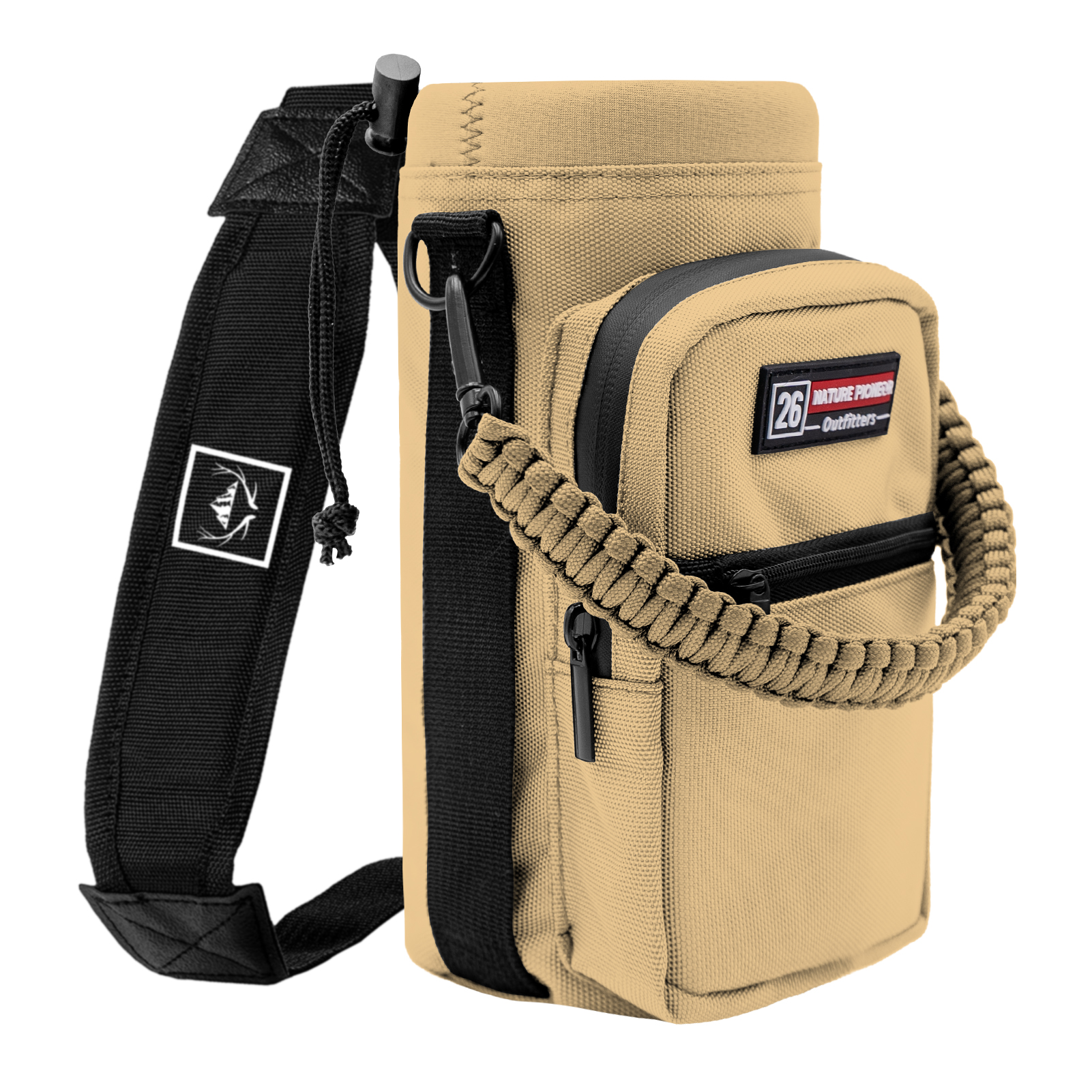 NATURE PIONEOR Water Bottle Holder with Adjustable Strap - 26/32/36/40/46/64oz Insulated Water Bottle Sling Carrier with Paracord Handle & 2 Pockets, Outdoor Sports, Hiking, Camping, Gym