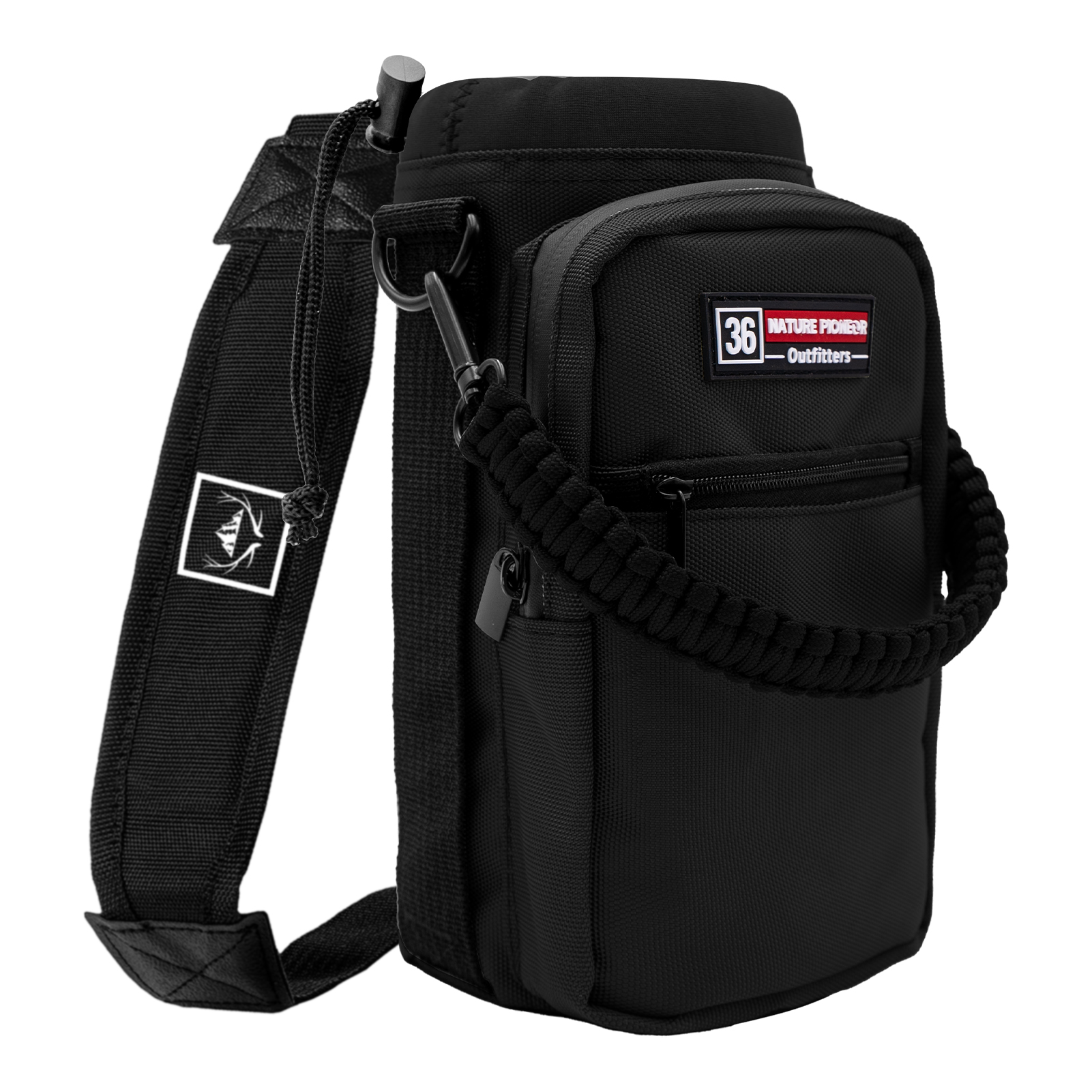 NATURE PIONEOR Water Bottle Holder with Adjustable Strap - 26/32/36/40/46/64oz Insulated Water Bottle Sling Carrier with Paracord Handle & 2 Pockets, Outdoor Sports, Hiking, Camping, Gym