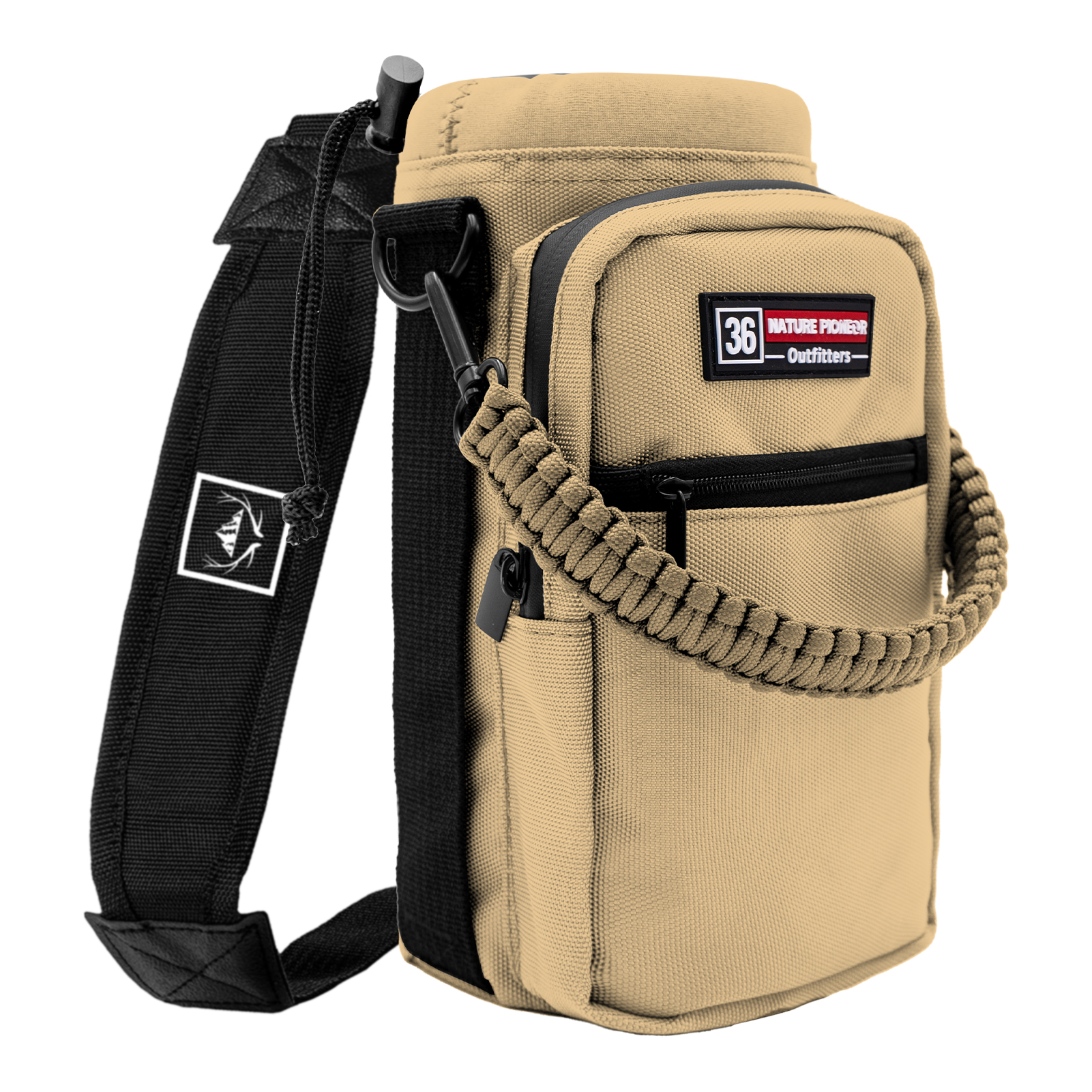 NATURE PIONEOR Water Bottle Holder with Adjustable Strap - 26/32/36/40/46/64oz Insulated Water Bottle Sling Carrier with Paracord Handle & 2 Pockets, Outdoor Sports, Hiking, Camping, Gym