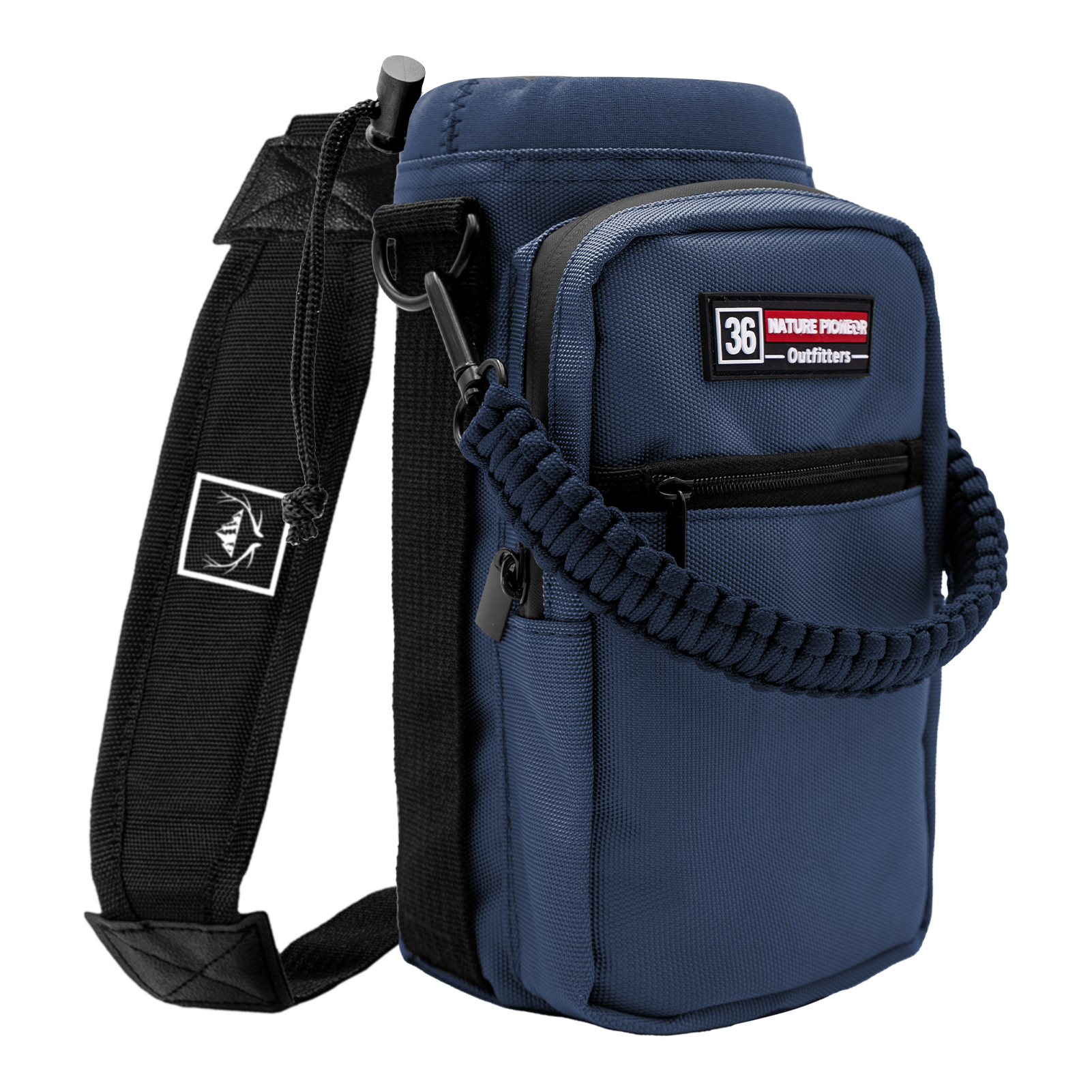 NATURE PIONEOR Water Bottle Holder with Adjustable Strap - 26/32/36/40/46/64oz Insulated Water Bottle Sling Carrier with Paracord Handle & 2 Pockets, Outdoor Sports, Hiking, Camping, Gym