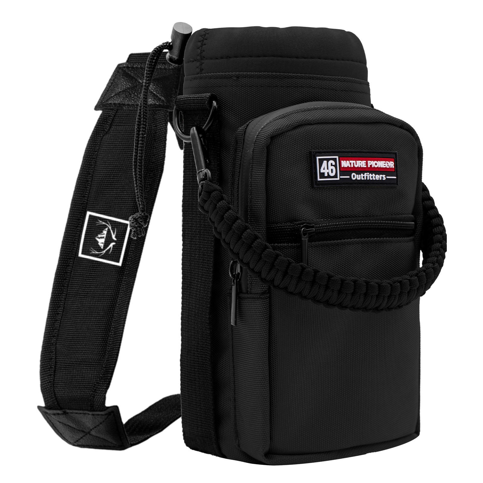 NATURE PIONEOR Water Bottle Holder with Adjustable Strap - 26/32/36/40/46/64oz Insulated Water Bottle Sling Carrier with Paracord Handle & 2 Pockets, Outdoor Sports, Hiking, Camping, Gym