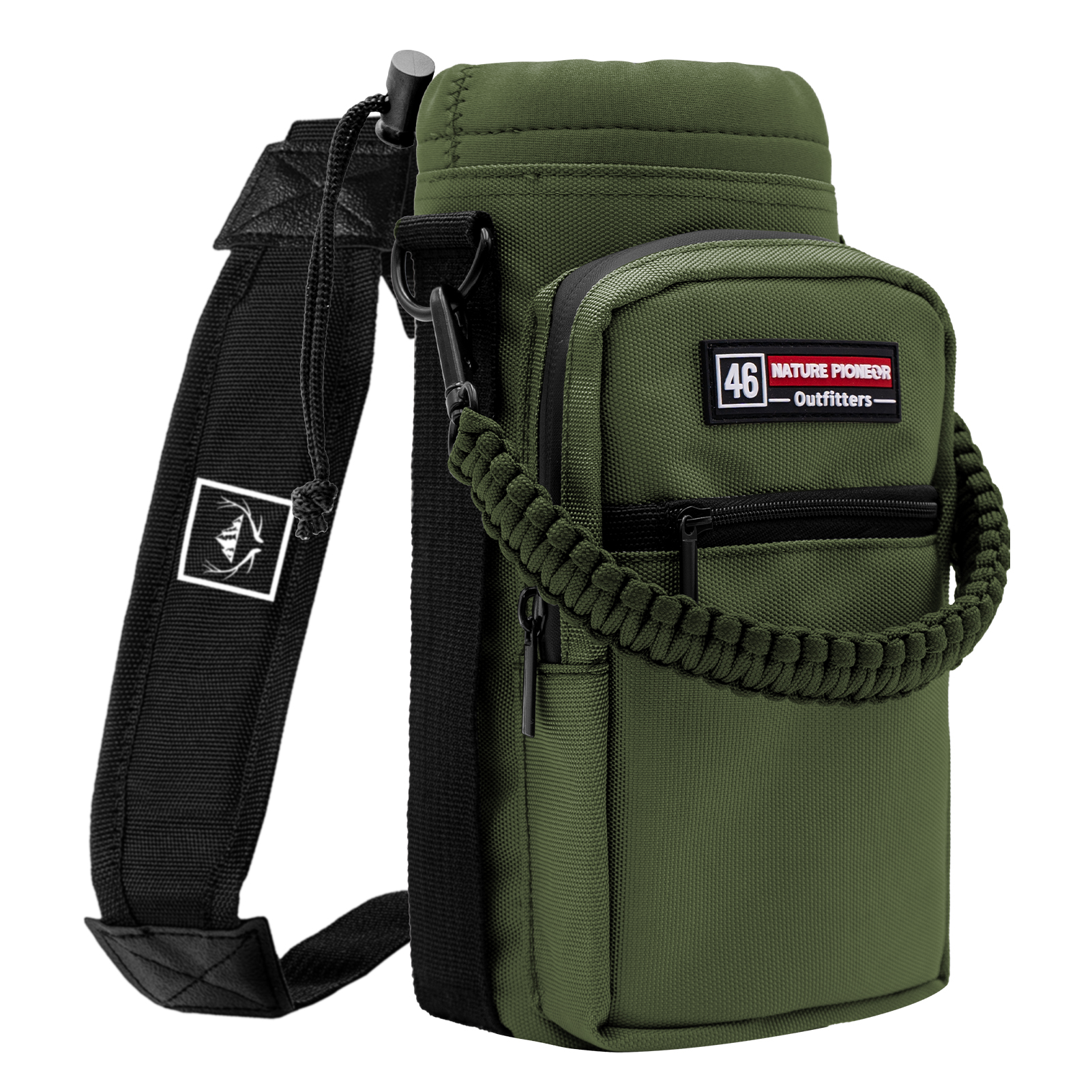 NATURE PIONEOR Water Bottle Holder with Adjustable Strap - 26/32/36/40/46/64oz Insulated Water Bottle Sling Carrier with Paracord Handle & 2 Pockets, Outdoor Sports, Hiking, Camping, Gym