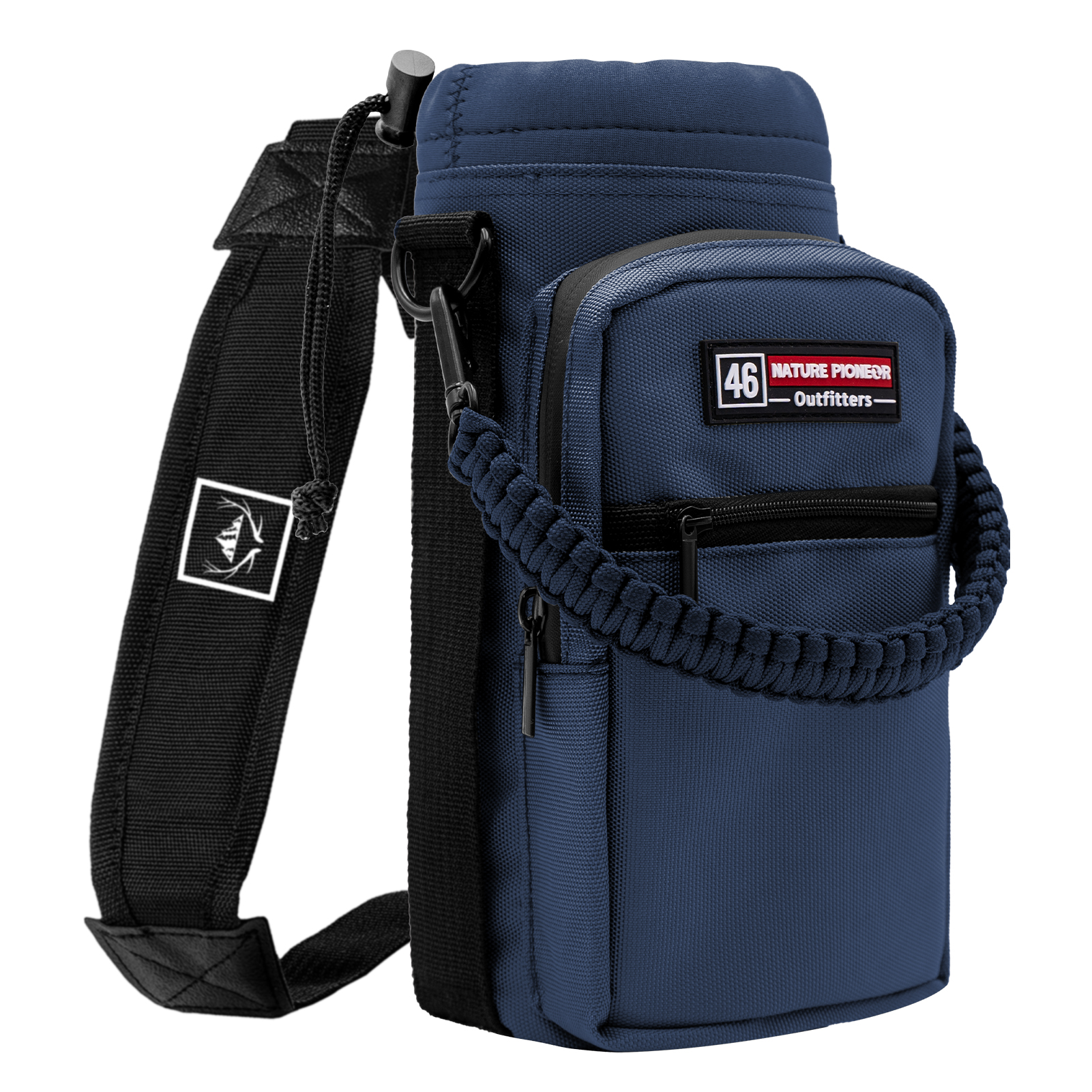 NATURE PIONEOR Water Bottle Holder with Adjustable Strap - 26/32/36/40/46/64oz Insulated Water Bottle Sling Carrier with Paracord Handle & 2 Pockets, Outdoor Sports, Hiking, Camping, Gym