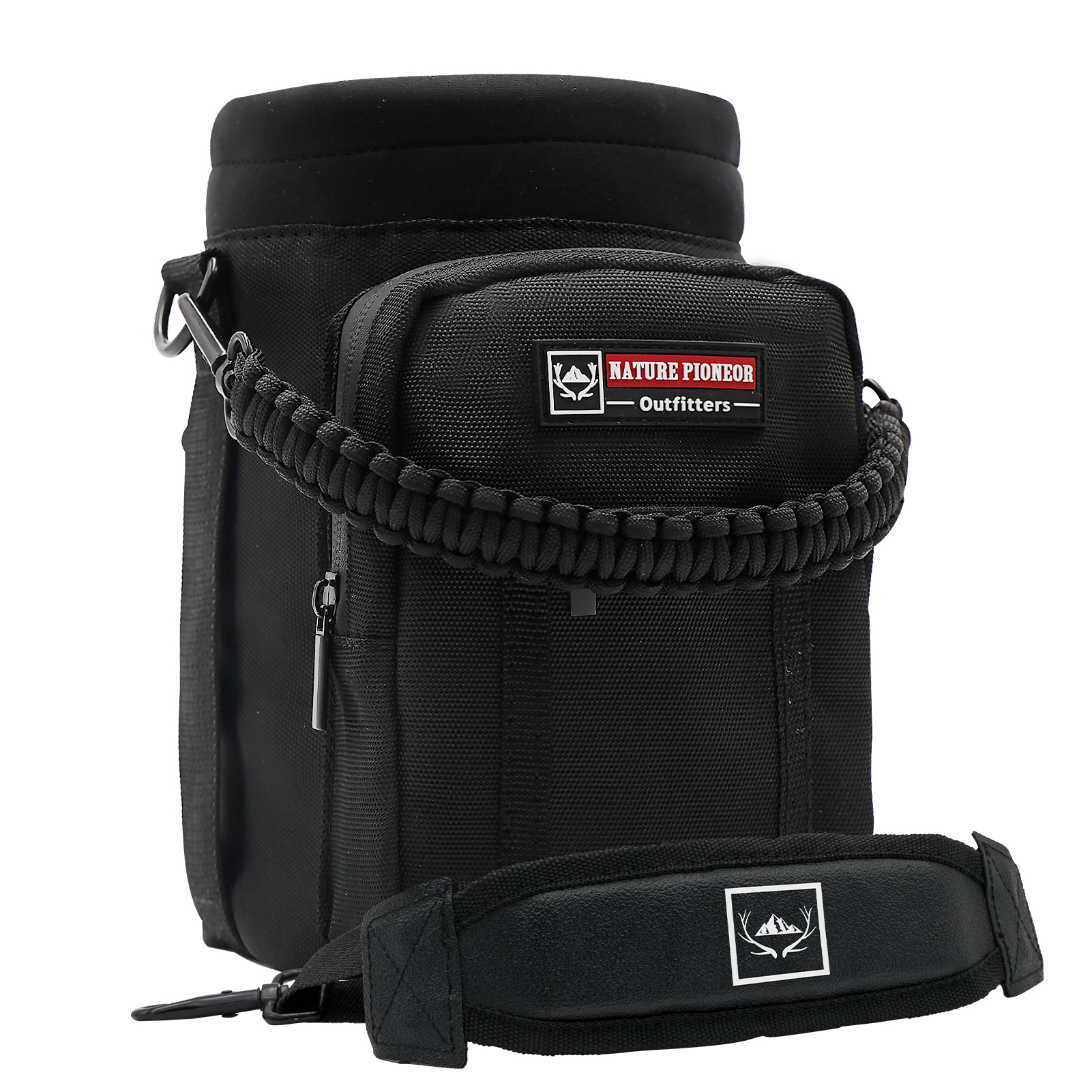 NATURE PIONEOR Water Bottle Holder with Adjustable Strap - 26/32/36/40/46/64oz Insulated Water Bottle Sling Carrier with Paracord Handle & 2 Pockets, Outdoor Sports, Hiking, Camping, Gym