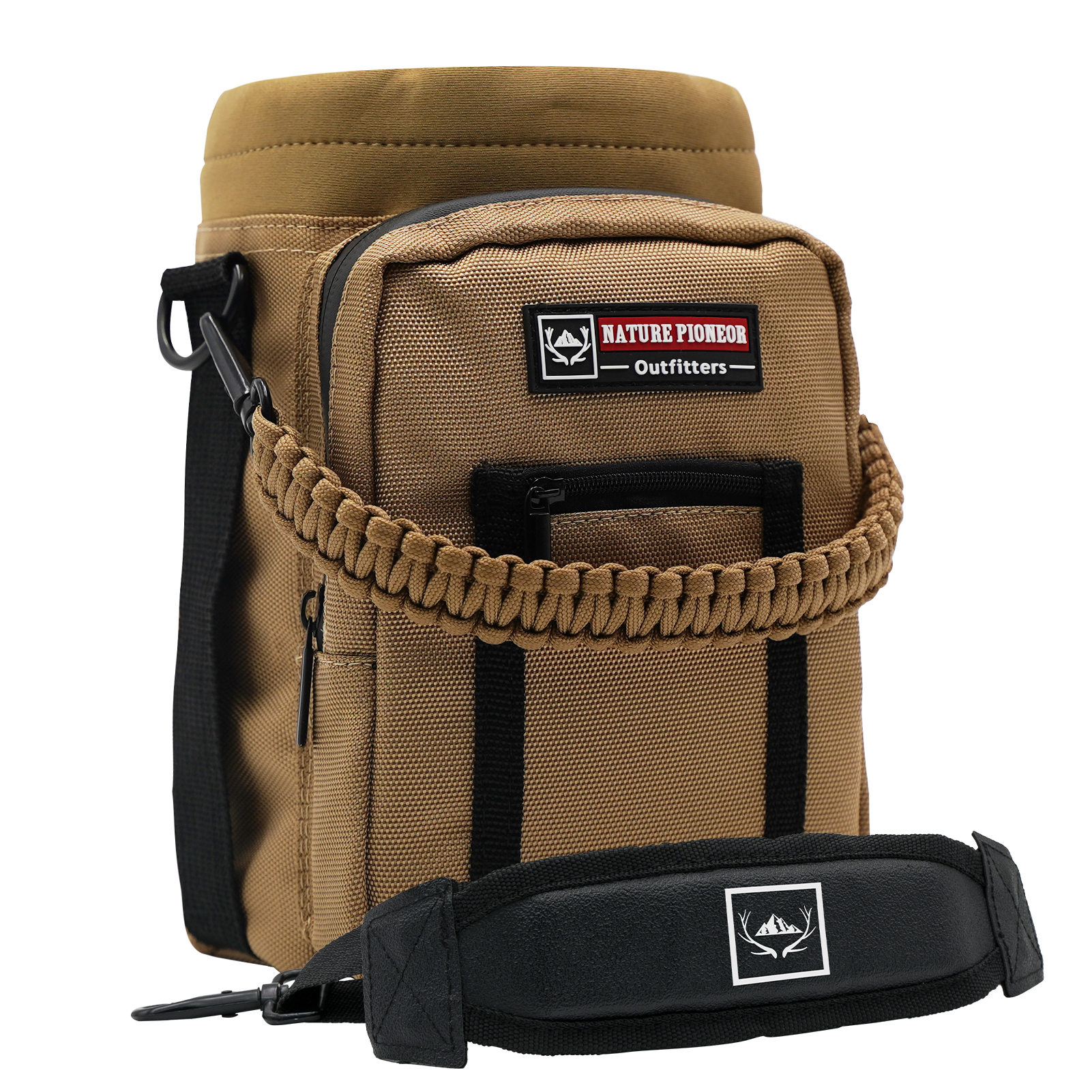 NATURE PIONEOR Water Bottle Holder with Adjustable Strap - 26/32/36/40/46/64oz Insulated Water Bottle Sling Carrier with Paracord Handle & 2 Pockets, Outdoor Sports, Hiking, Camping, Gym