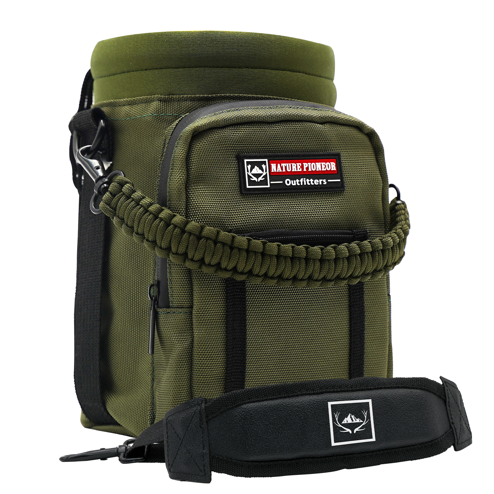 NATURE PIONEOR Water Bottle Holder with Adjustable Strap - 26/32/36/40/46/64oz Insulated Water Bottle Sling Carrier with Paracord Handle & 2 Pockets, Outdoor Sports, Hiking, Camping, Gym