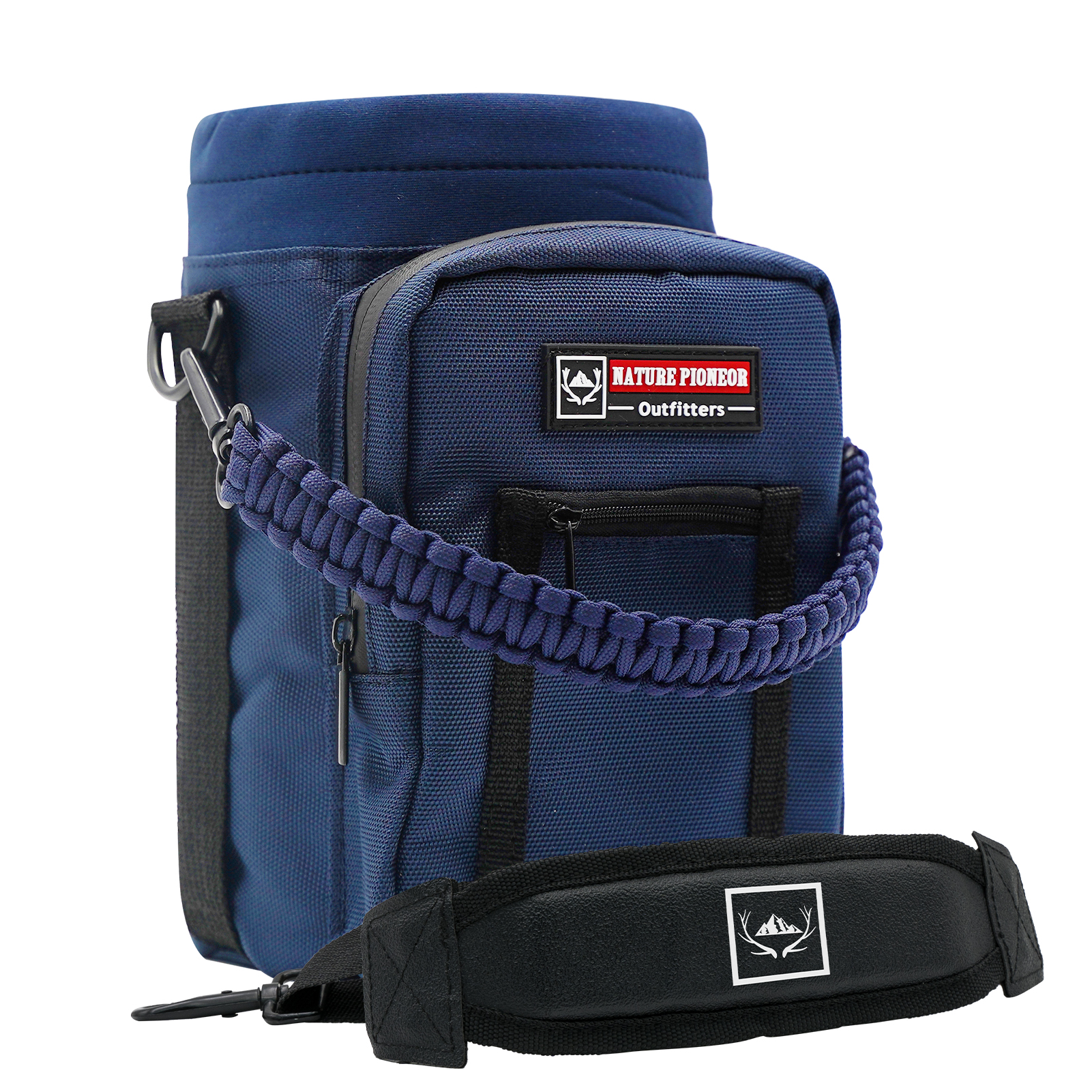 NATURE PIONEOR Water Bottle Holder with Adjustable Strap - 26/32/36/40/46/64oz Insulated Water Bottle Sling Carrier with Paracord Handle & 2 Pockets, Outdoor Sports, Hiking, Camping, Gym