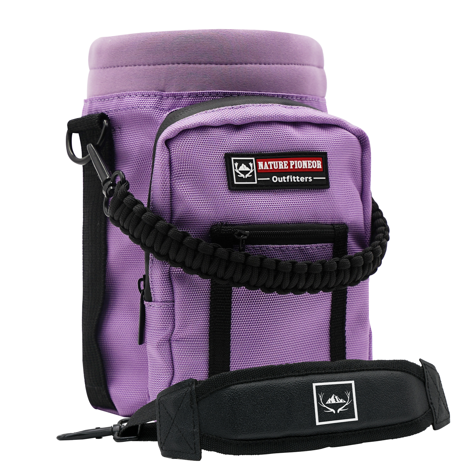 NATURE PIONEOR Water Bottle Holder with Adjustable Strap - 26/32/36/40/46/64oz Insulated Water Bottle Sling Carrier with Paracord Handle & 2 Pockets, Outdoor Sports, Hiking, Camping, Gym