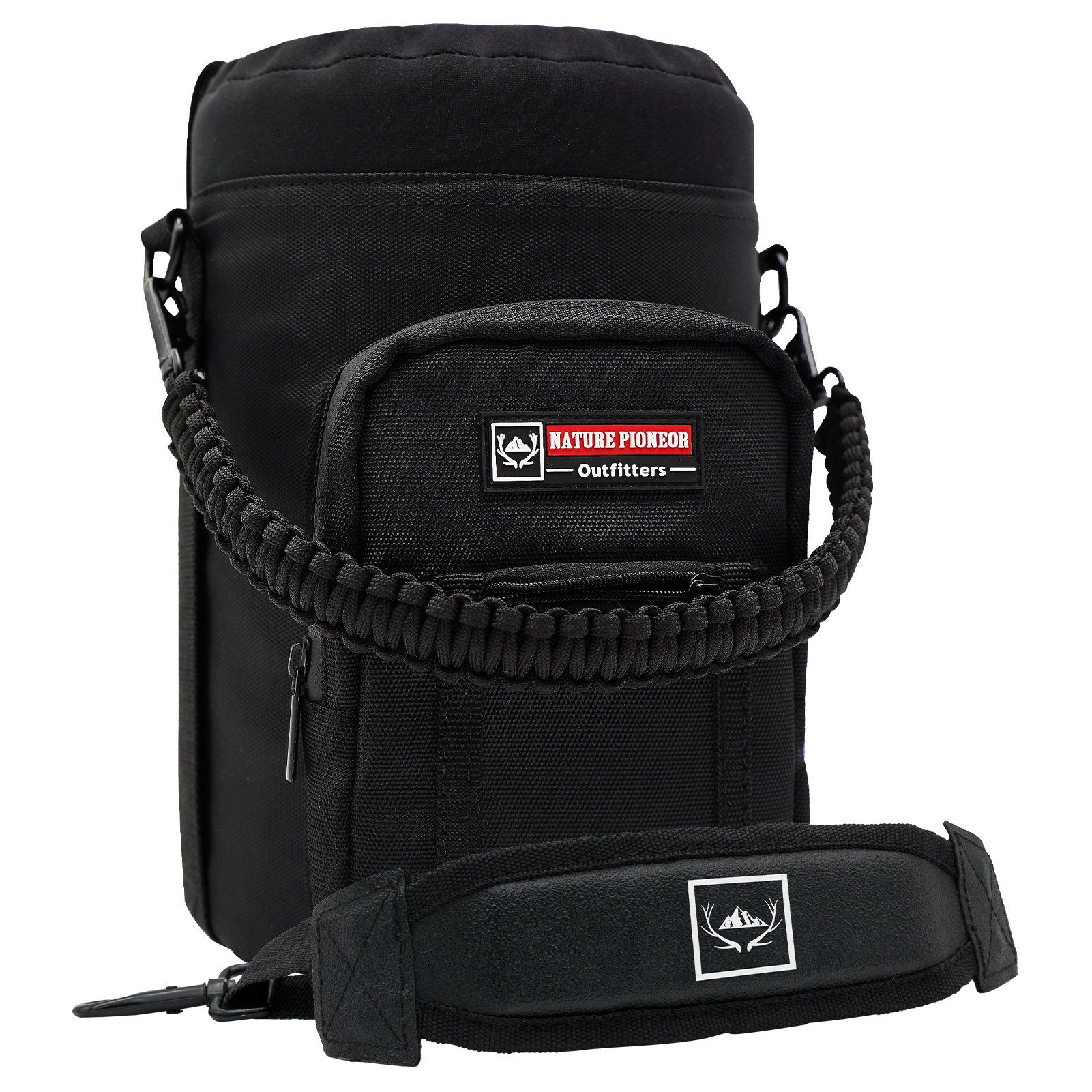 NATURE PIONEOR Water Bottle Holder with Adjustable Strap - One Gallon / 128oz Insulated Water Bottle Sling Carrier with Phone Pocket & Paracord Handle, Outdoor Camping, Hiking, Gym